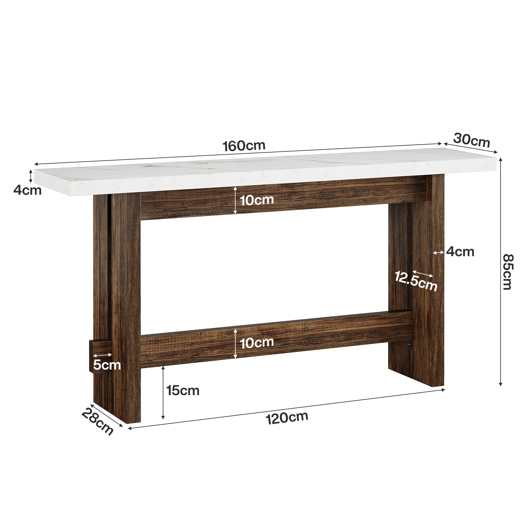 Tribesigns Consola de estilo rústico de 160 cm con tablero de aspecto mármol, Mesa auxiliar estrecha para recibidor y sala de estar