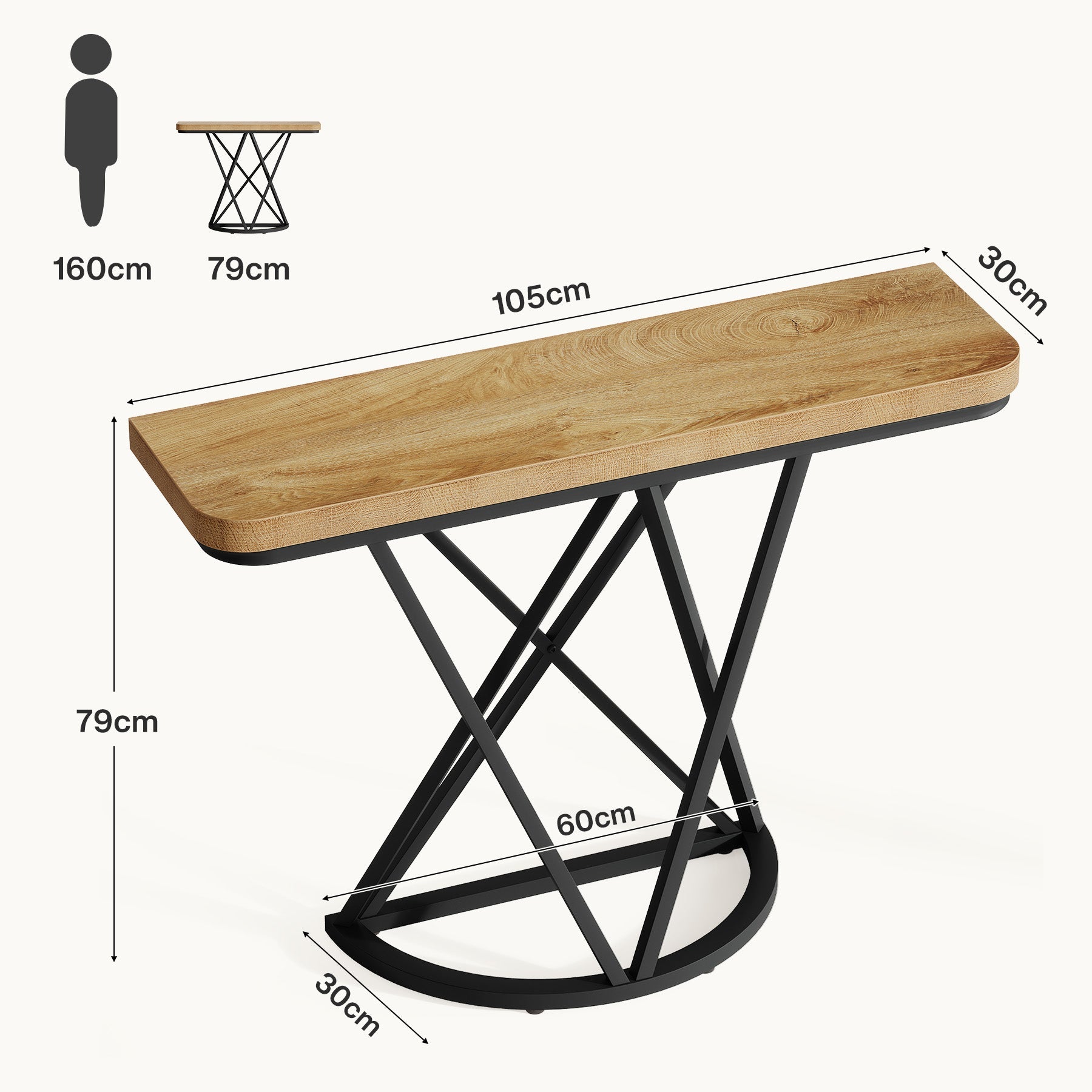 Tribesigns Consola industrial de 105 cm, Mesa de entrada estrecha con base metálica geométrica