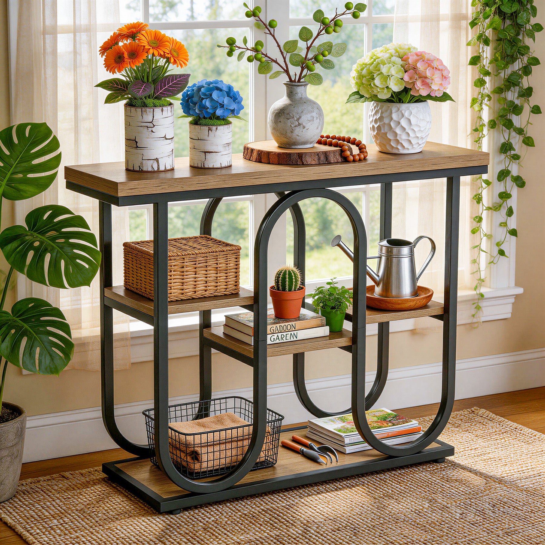 Tribesigns Mesa consola de 100 cm, Mesa de recibidor industrial de 4 niveles con estantes