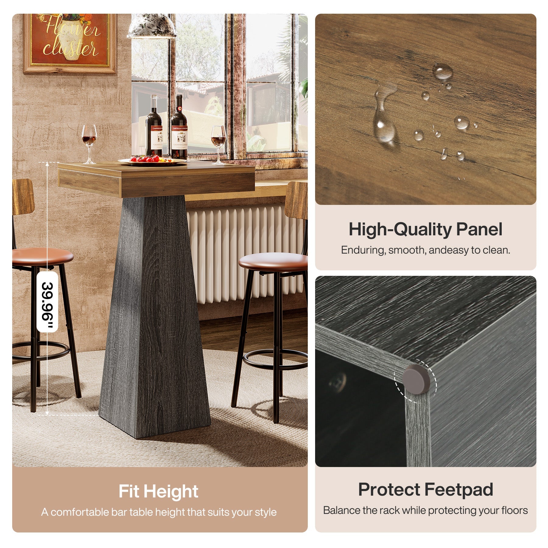 Tribesigns Mesa de bar de 102 cm de altura, Mesa cuadrada de pie para espacios pequeños con base estable