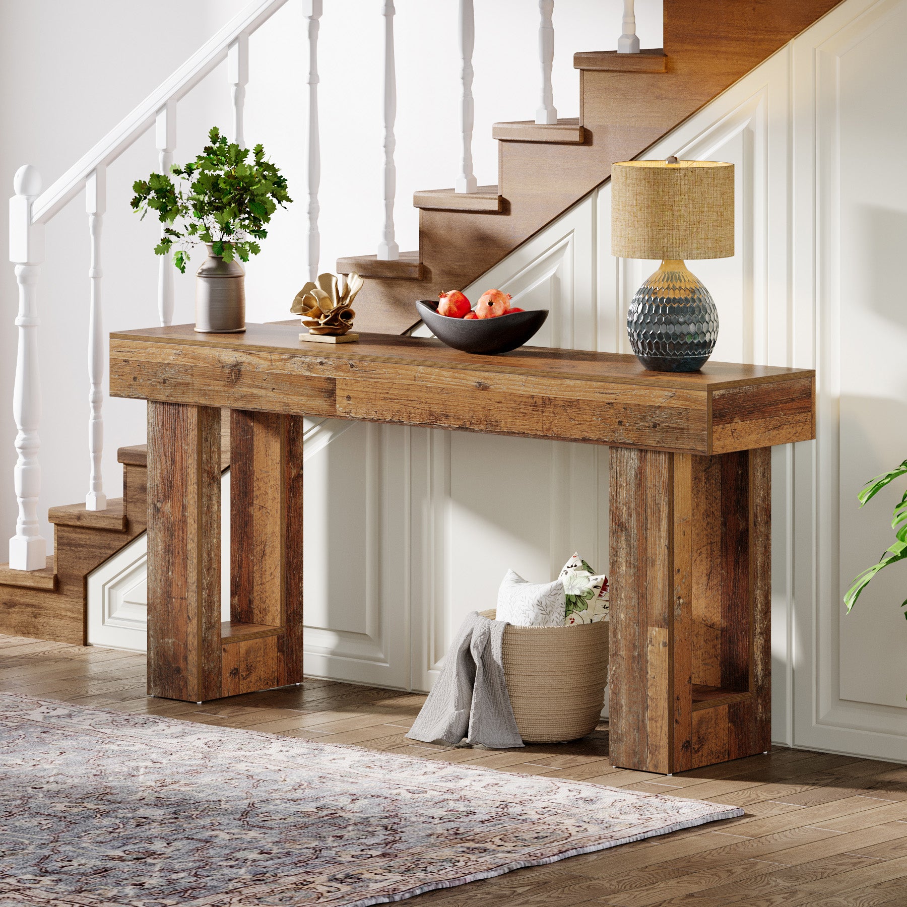 Tribesigns Mesa consola de 160 cm, Mesa de sofá de madera de estilo rústico Mesa de entrada