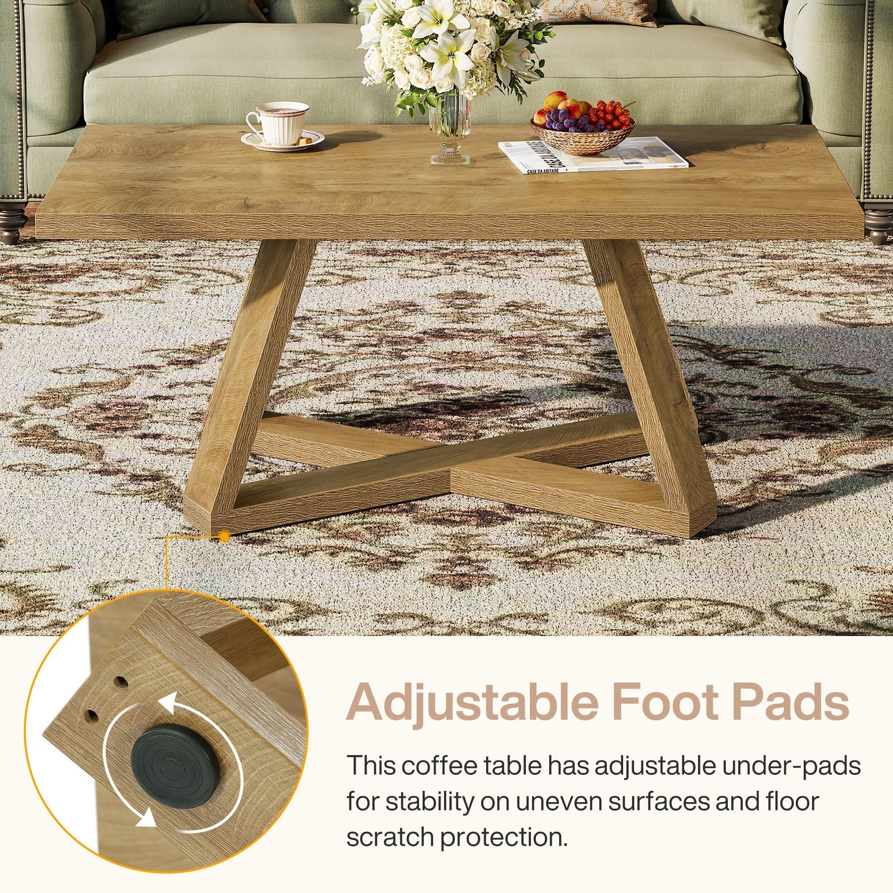 Tribesigns Mesa de centro, Mesa de cóctel y mesa de té rectangular 120 cm para la sala de estar