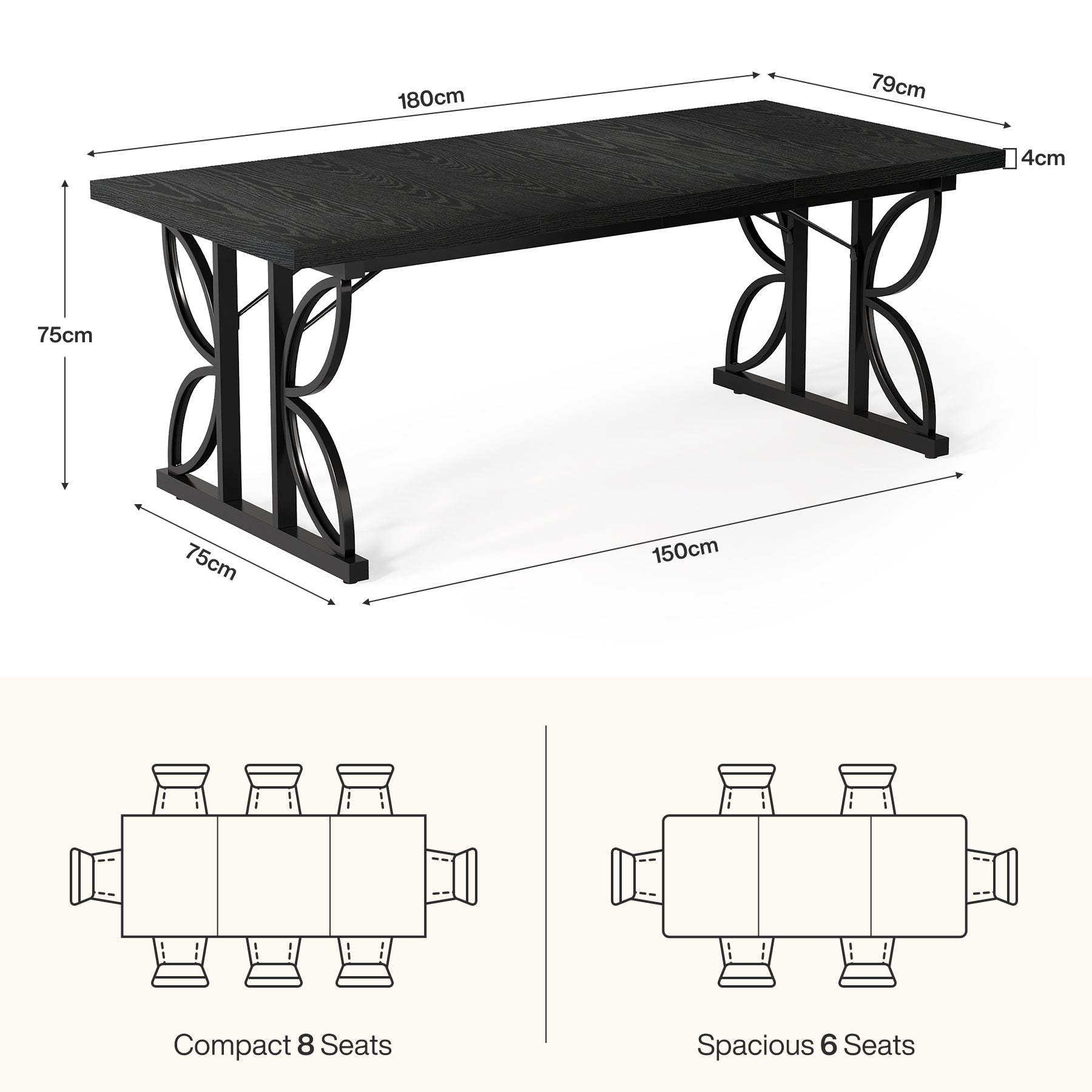 Tribesigns Mesa de comedor rectangular, Mesa de cocina industrial para 6-8 personas