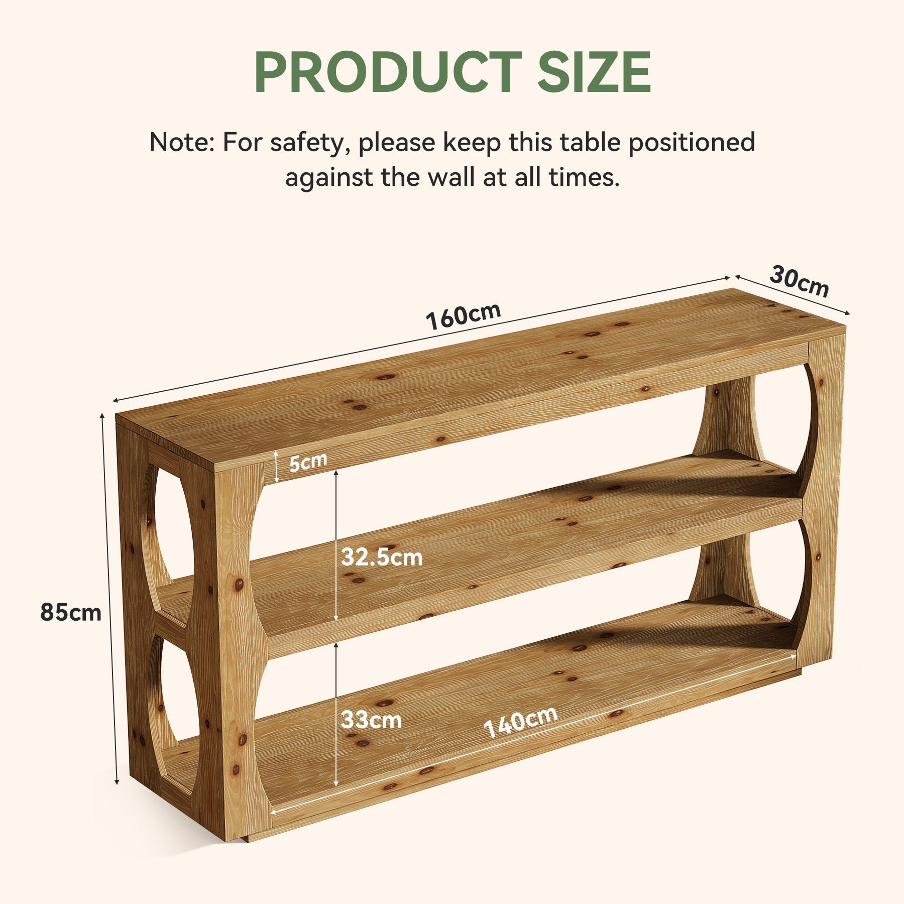 Tribesigns Mesa consola de 160 cm de madera maciza de abeto, Mesa de entrada estrecha con 3 estantes Estilo rústico para pasillo salón