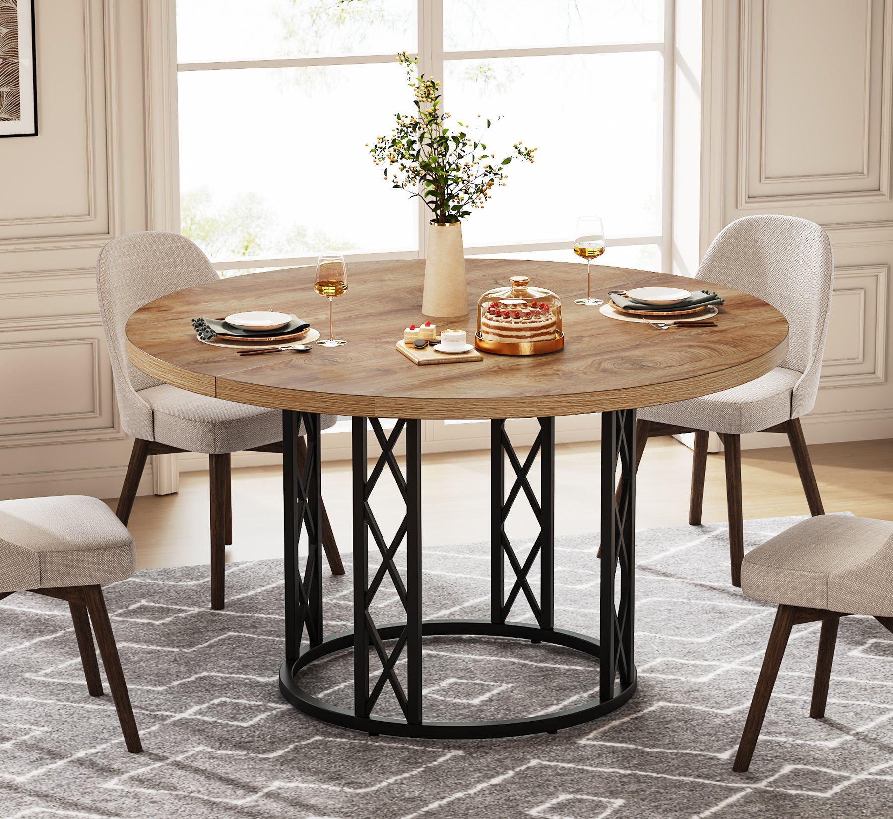 Tribesigns Mesa de comedor redonda de 120 cm para 4-6 personas, Mesa de cocina moderna con estructura metálica