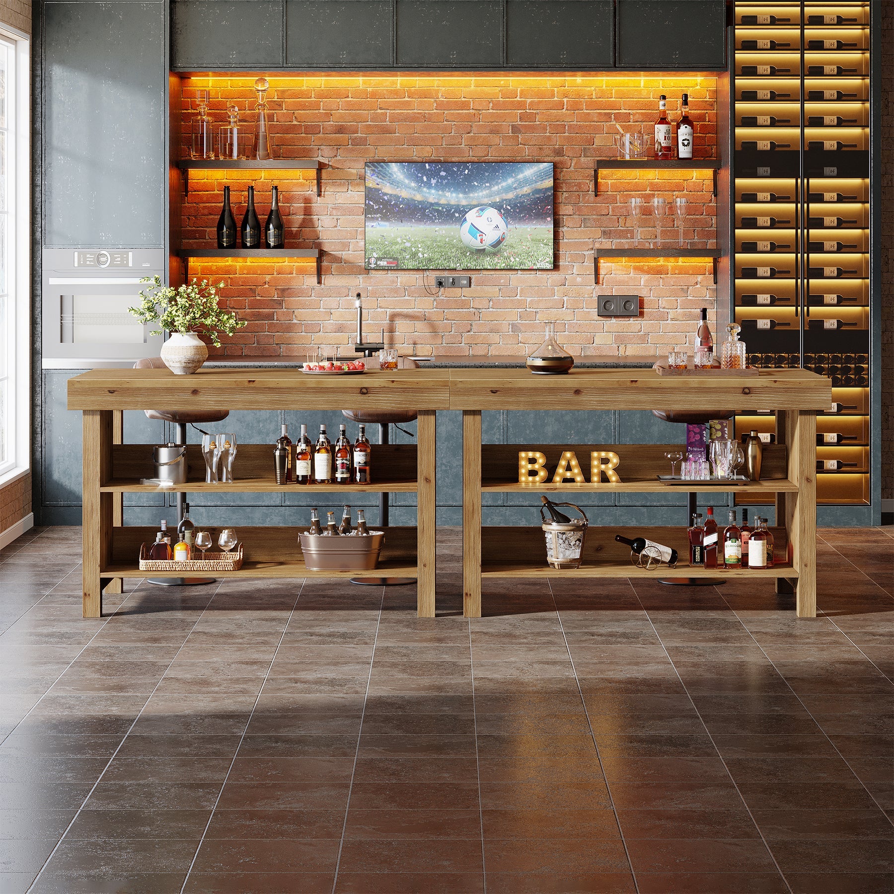 Tribesigns Isla de cocina de madera maciza con almacenamiento y asientos, Mesa de cocina con 2 estantes abiertos