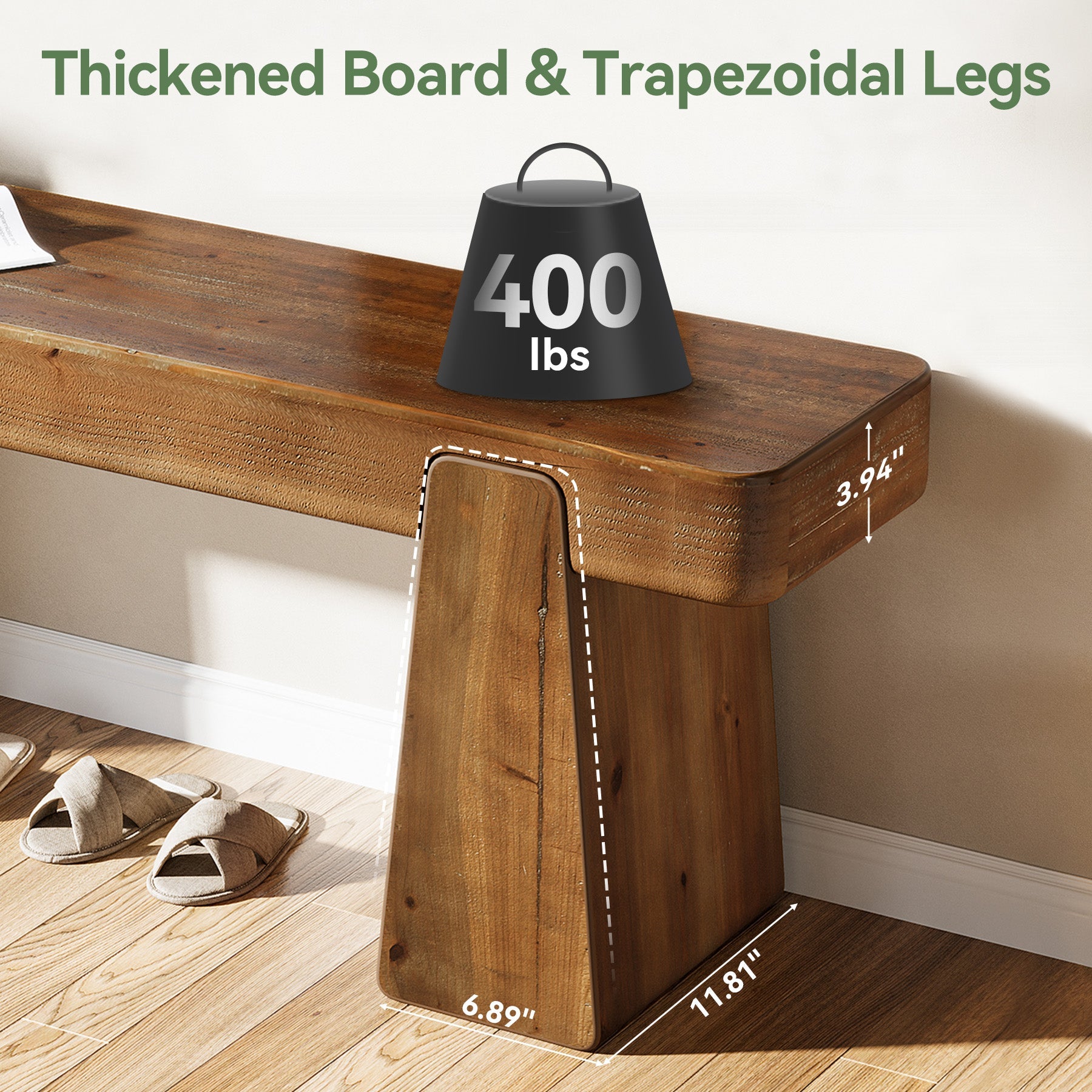 Tribesigns Banco de madera maciza 120 cm, Banco de pasillo de estilo rústico con patas reforzadas