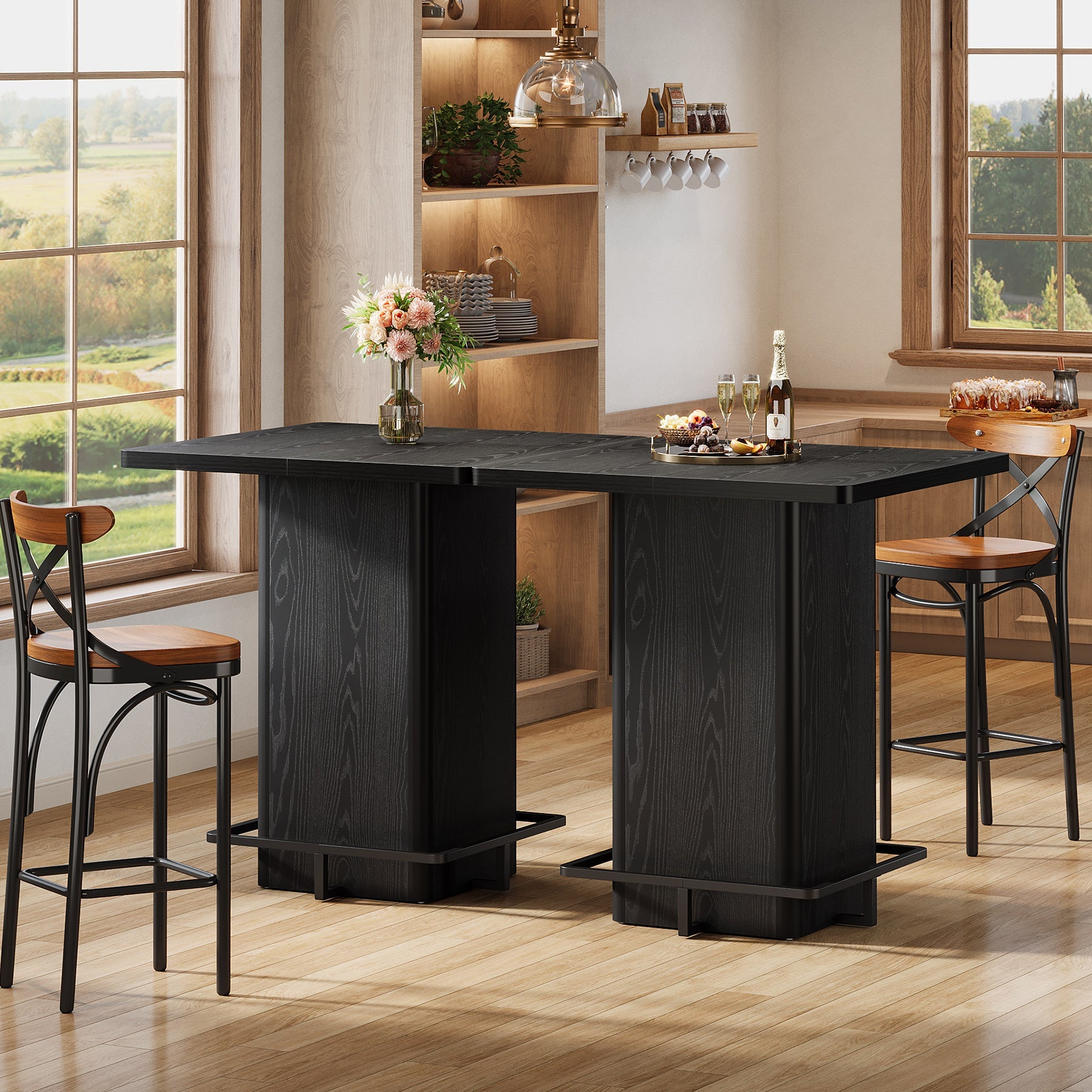 Tribesigns Mesa de bar cuadrada de 100 cm, Color negro brillante ideal para la cocina