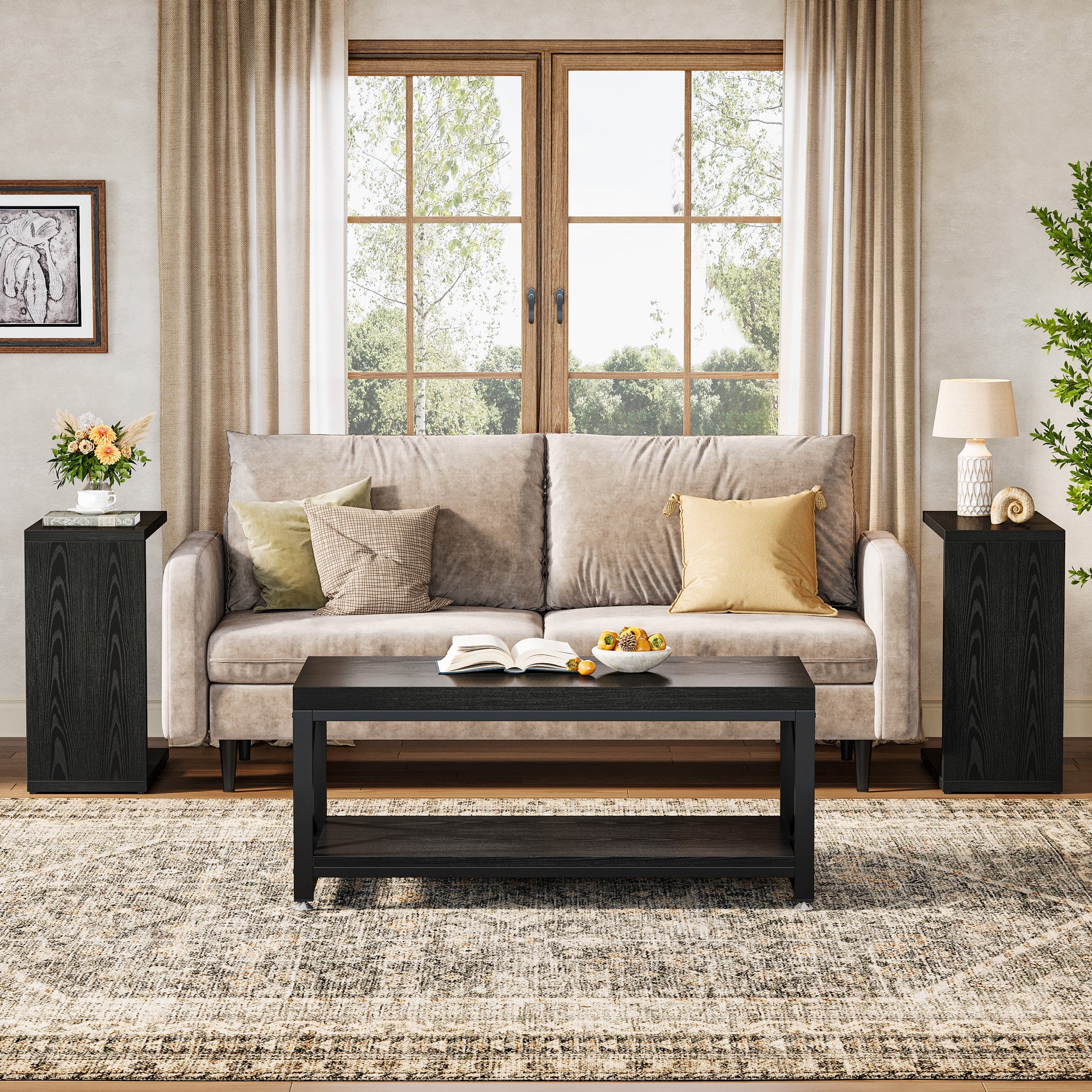 Tribesigns Mesa auxiliar en forma de C, Mesa de sofá rústica de 60×30×65 cm