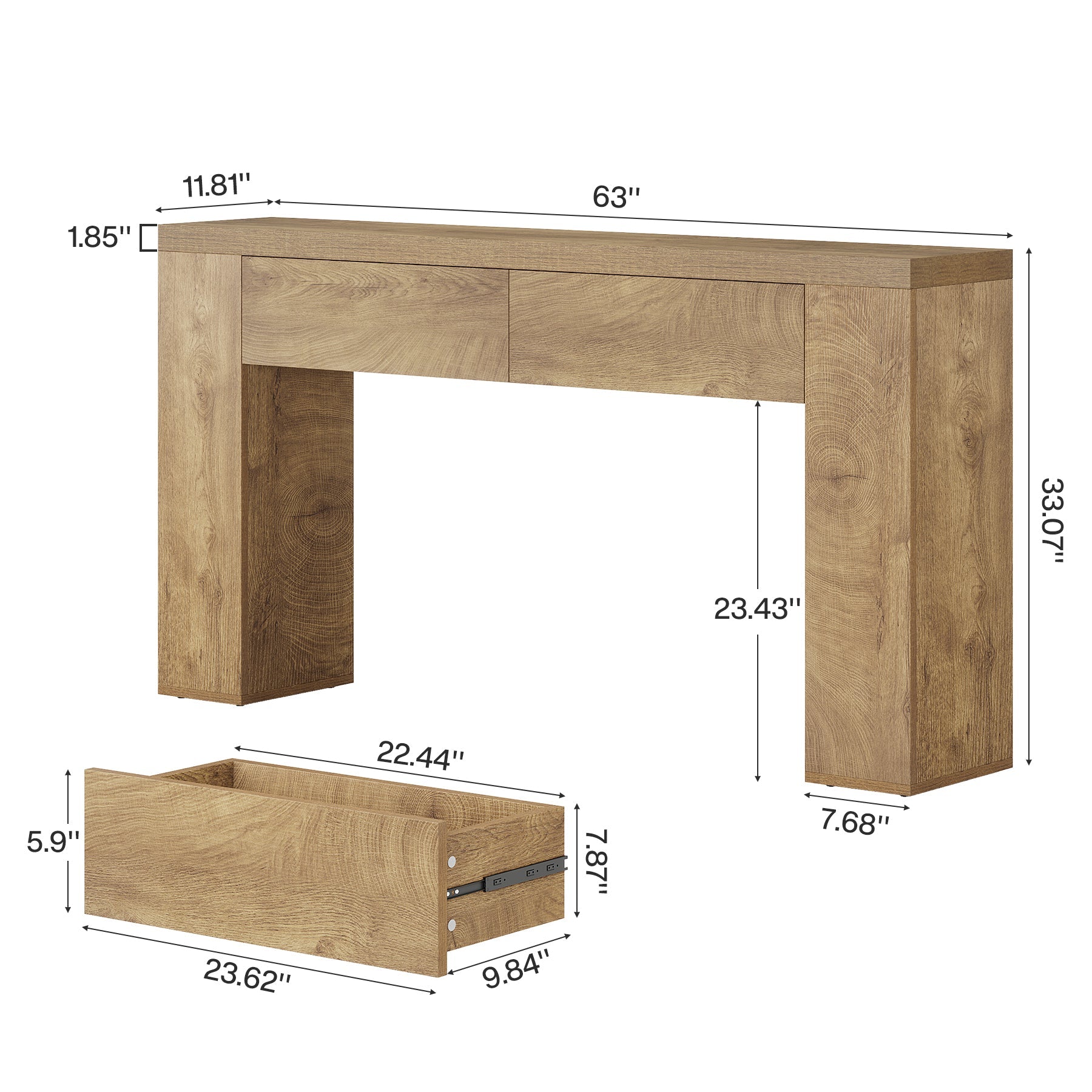 Tribesigns Mesa consola de 160 cm, Mesa de centro estrecha para recibidor con 2 cajones