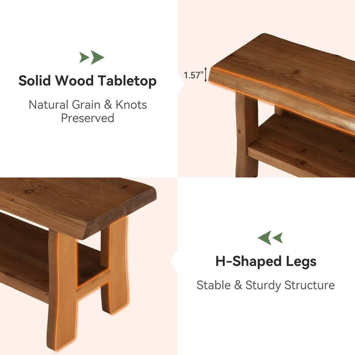 Tribesigns Banco zapatero de madera maciza de 140 cm con estante, Banco de estilo rústico para 2 o 3 personas