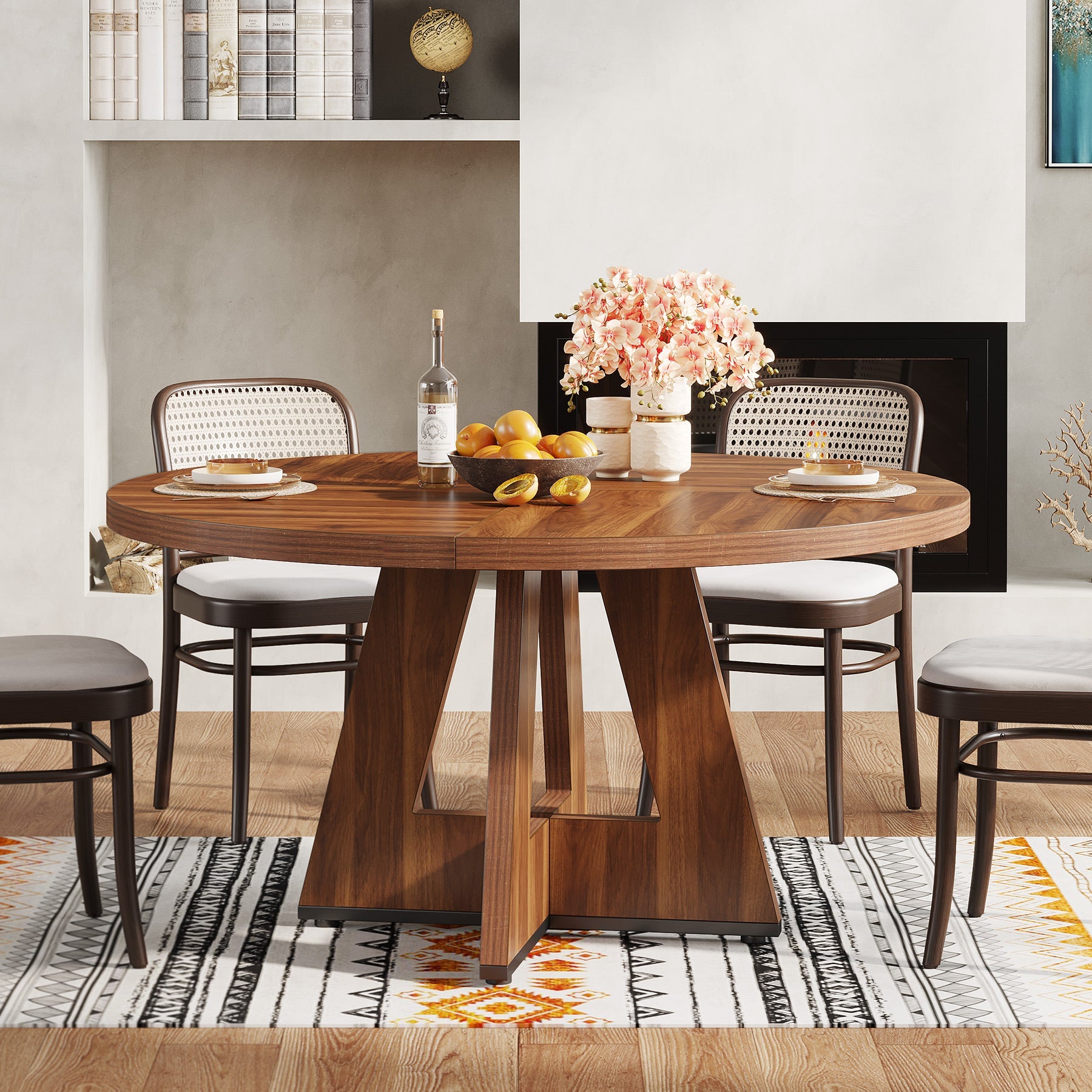 Tribesigns Mesa de comedor, Mesa de cocina redonda de 120 cm para 4 personas