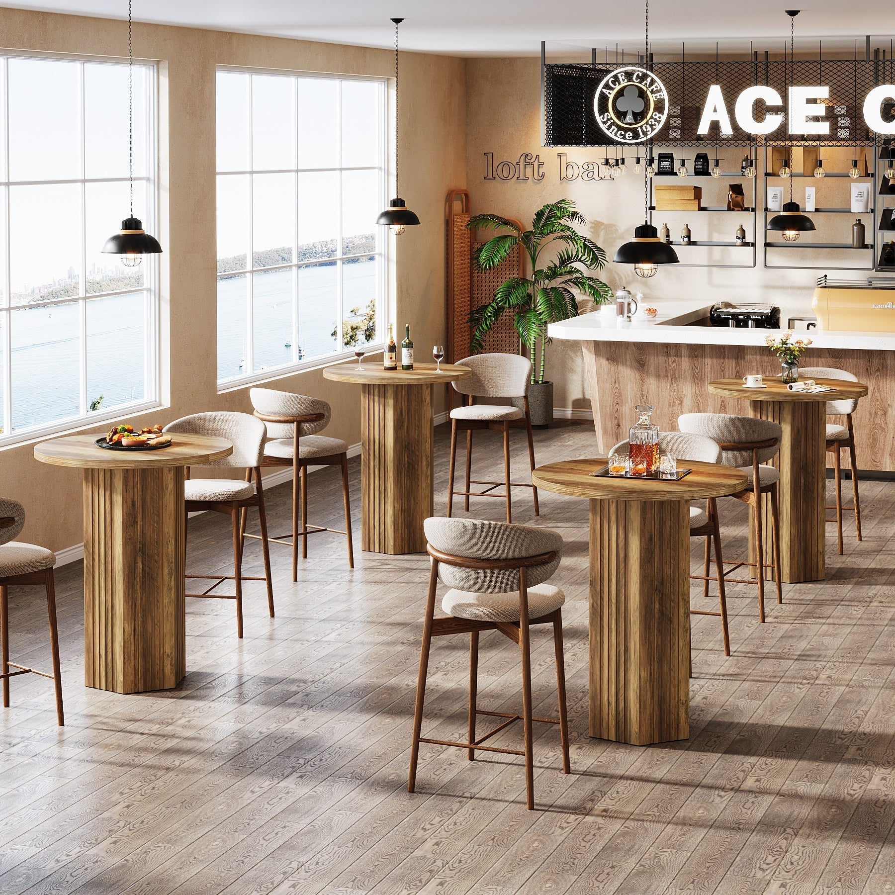 Tribesigns Mesa de bar redonda 101 cm de alto de madera, Estilo bistró rústico