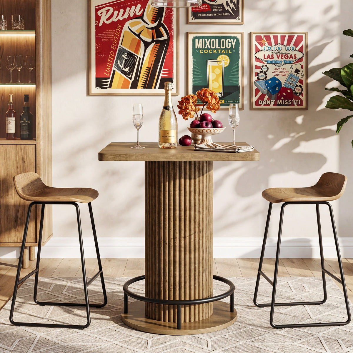 Tribesigns Mesa de bar de 70 × 70 cm, Mesa cuadrada con reposapiés metálico en estilo rústico vintage