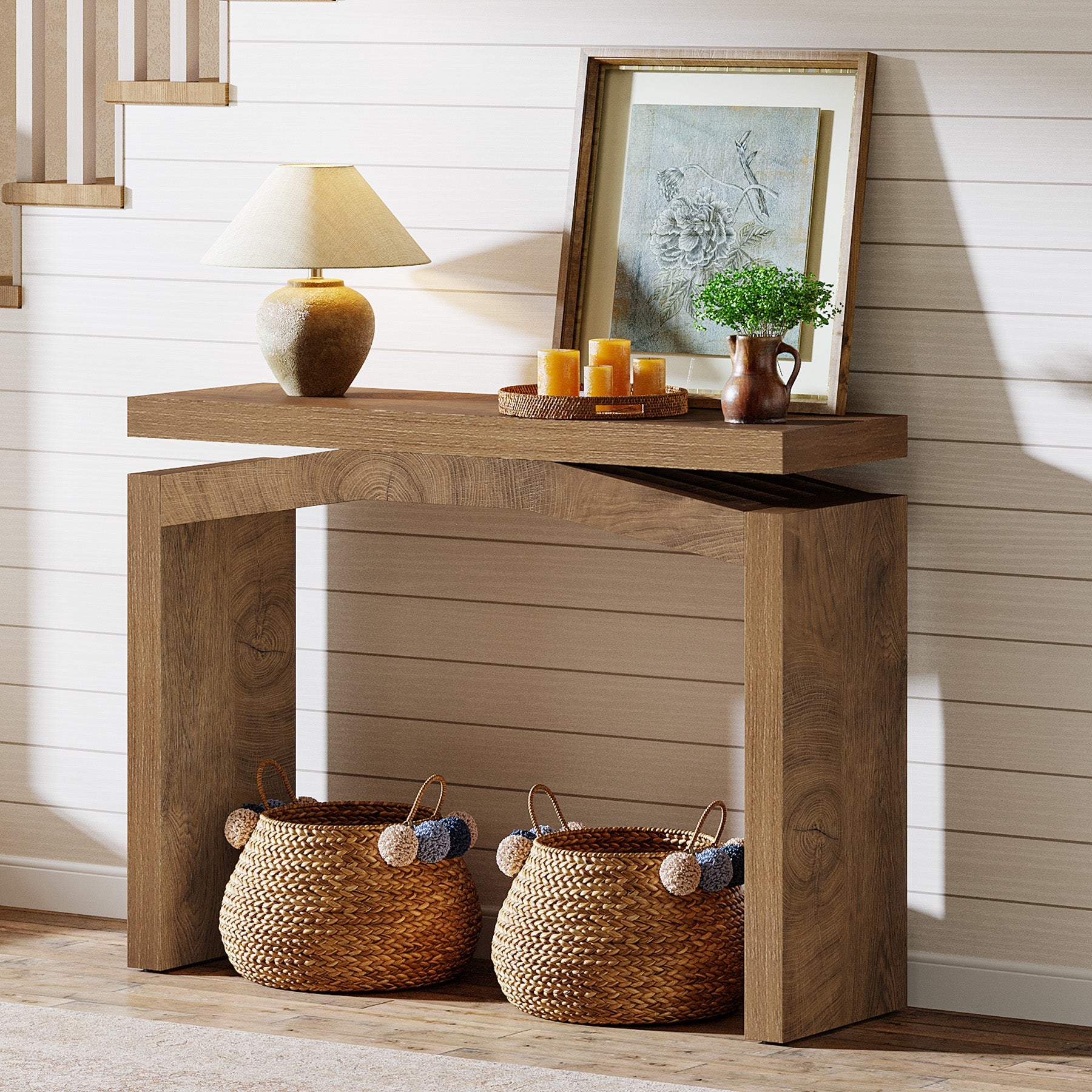 Tribesigns Mesa consola 100 cm (estrecha), Mesa de pasillo estilo granja con diseño moderno