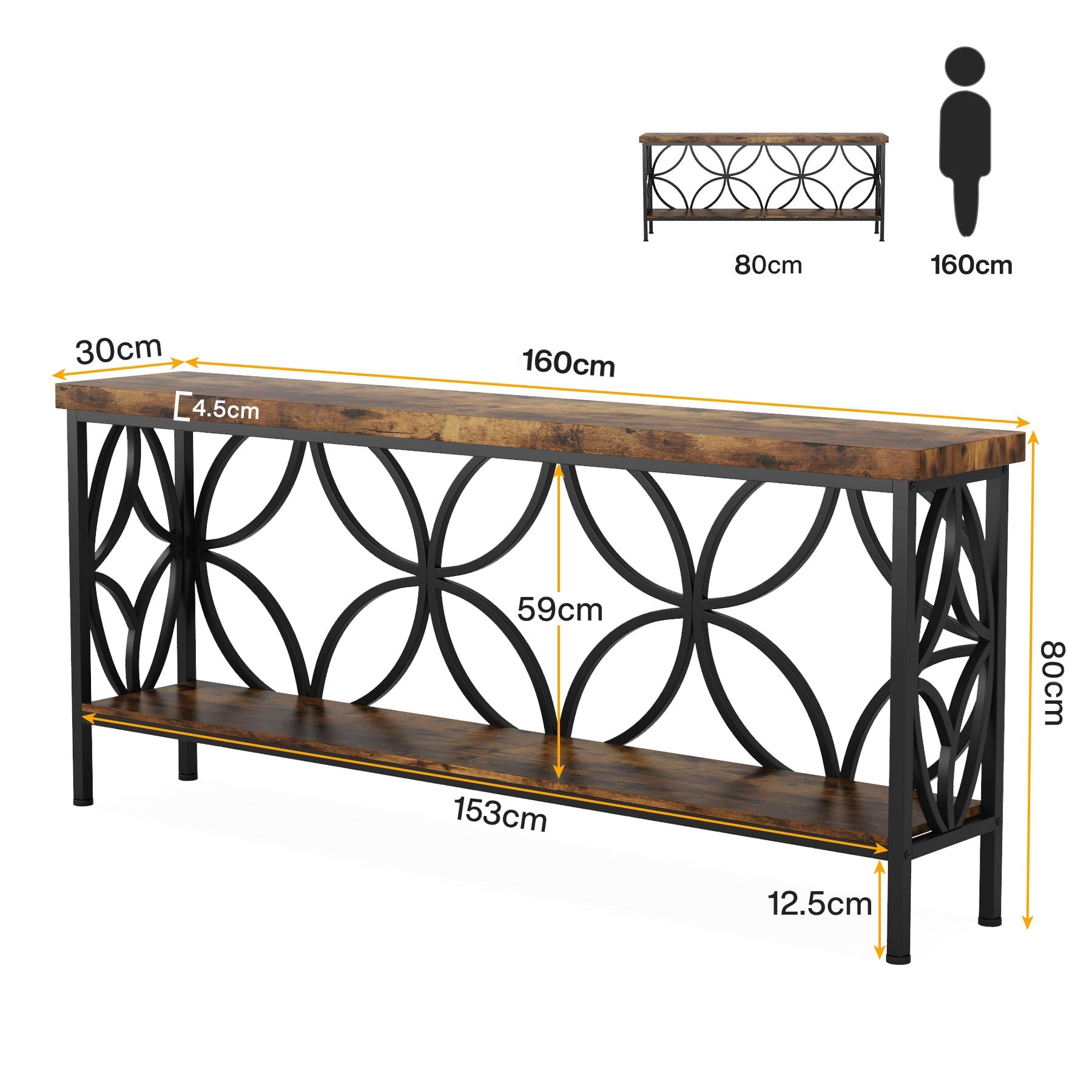 Tribesigns Mesa consola de 2 niveles 160 cm, Mesa de sofá industrial detrás del sofá