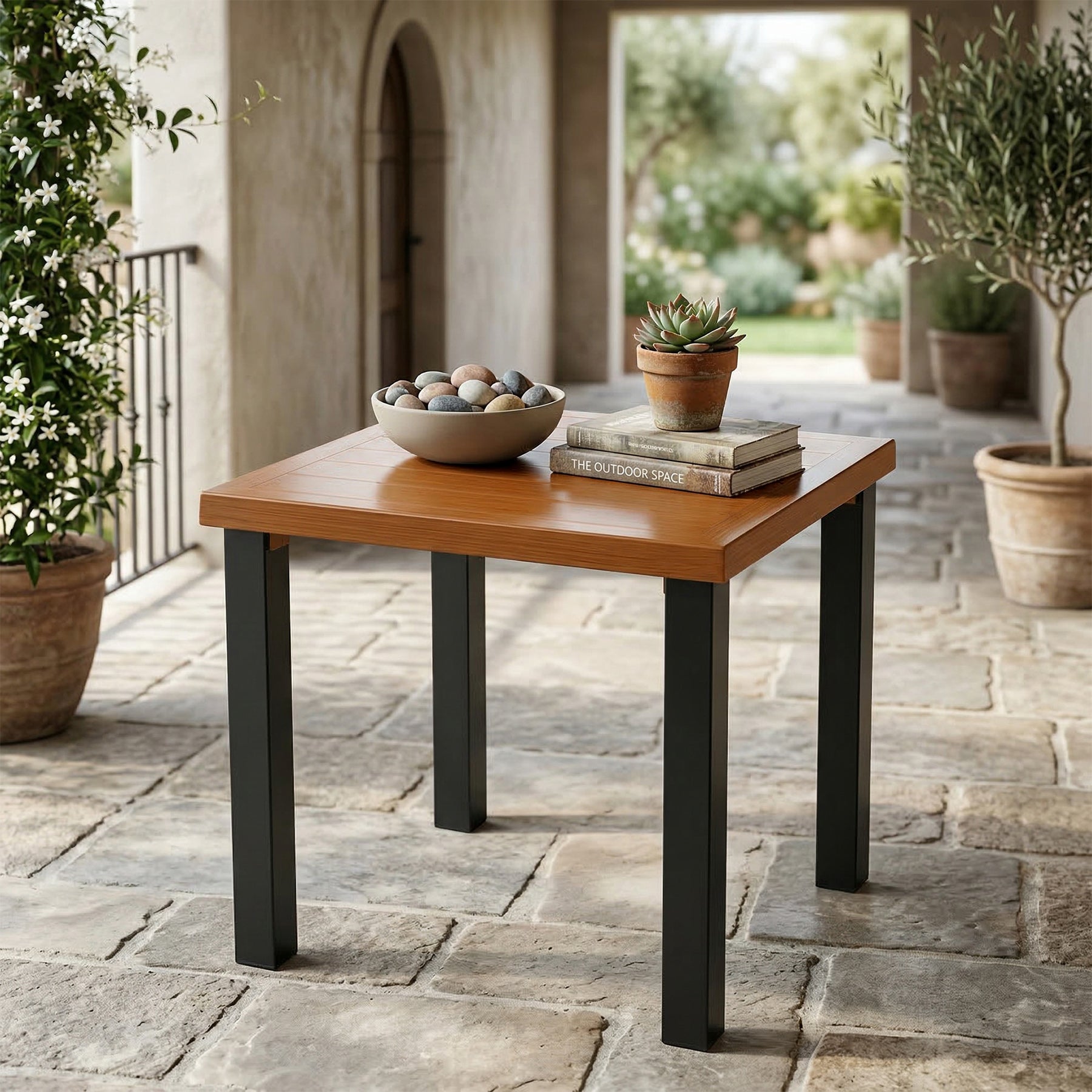 Tribesigns Mesa auxiliar de exterior resistente a la intemperie, Mesa de balcón con aspecto de madera