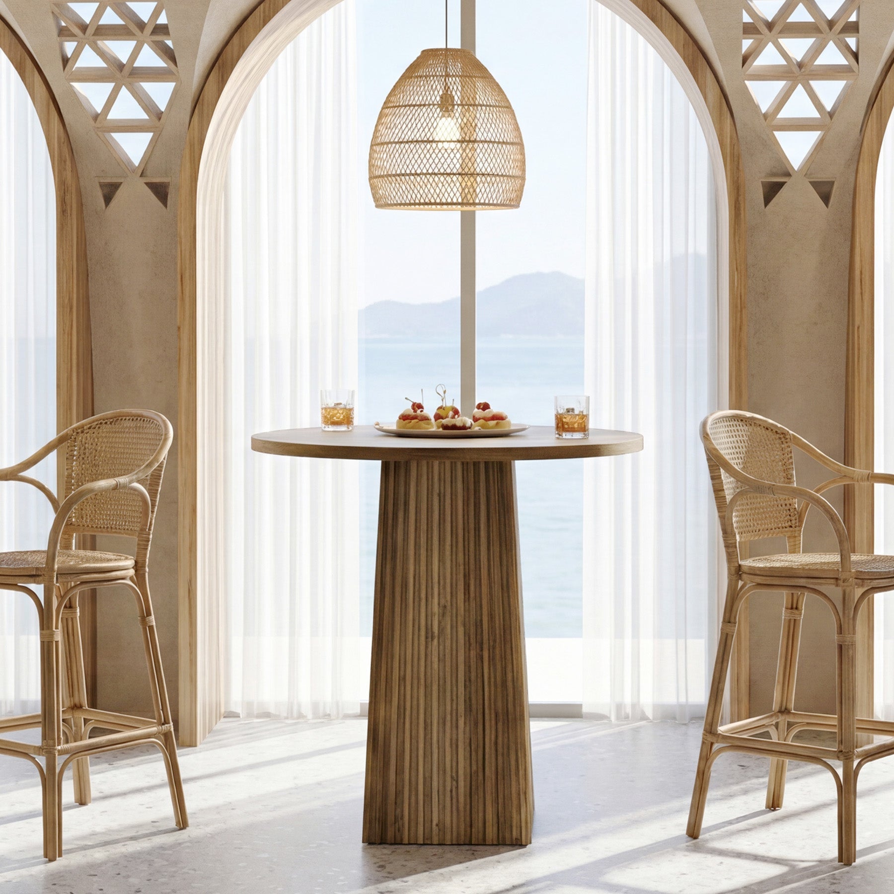 Tribesigns Mesa de comedor redonda de 80 cm, Mesa de pedestal de madera para 2 personas