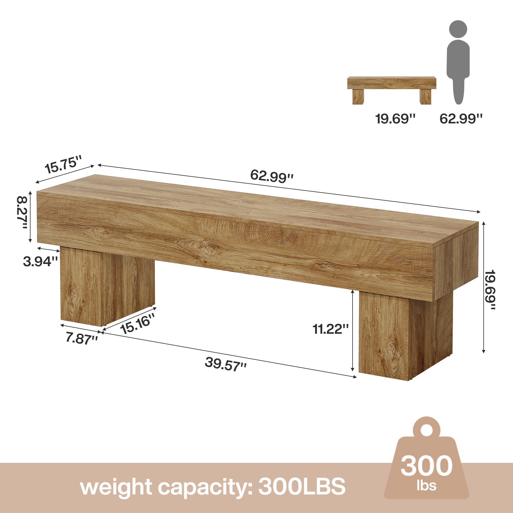 Tribesigns Banco de madera estilo granja de 160 cm para comedor