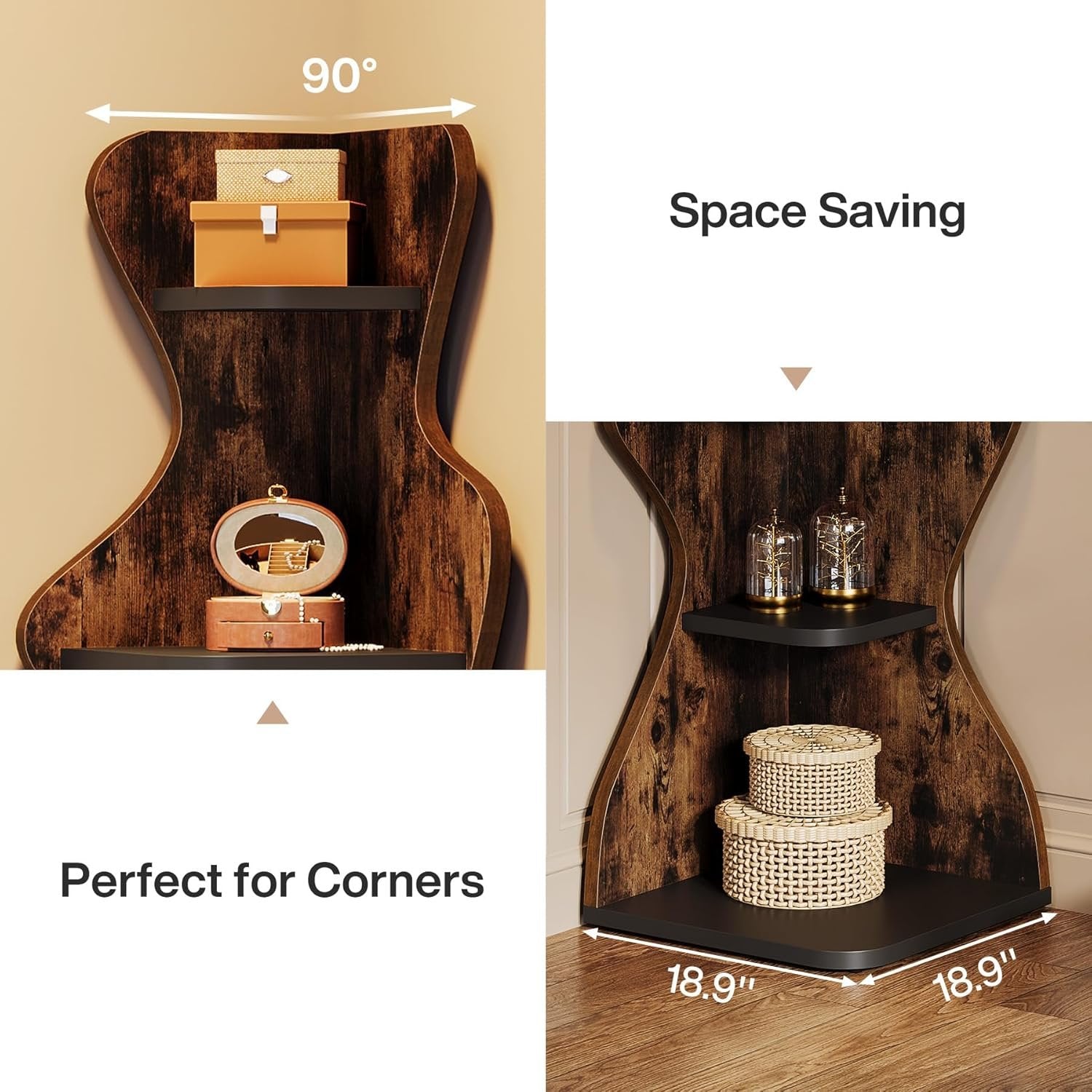 TribesignsEstantería esquinera de madera de 5 niveles, Cuadrada e independiente