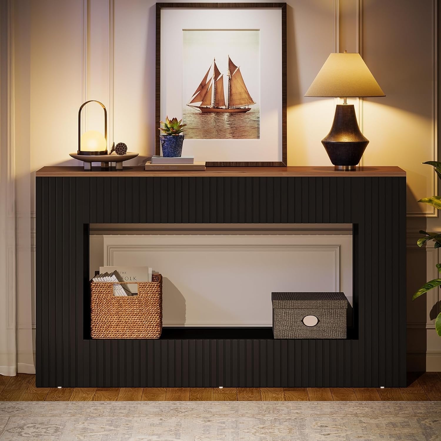 Tribesigns Consola moderna 140 x 30 x 85 cm, Mesa de recibidor Mesa de sofá estrecha con espacio de almacenamiento