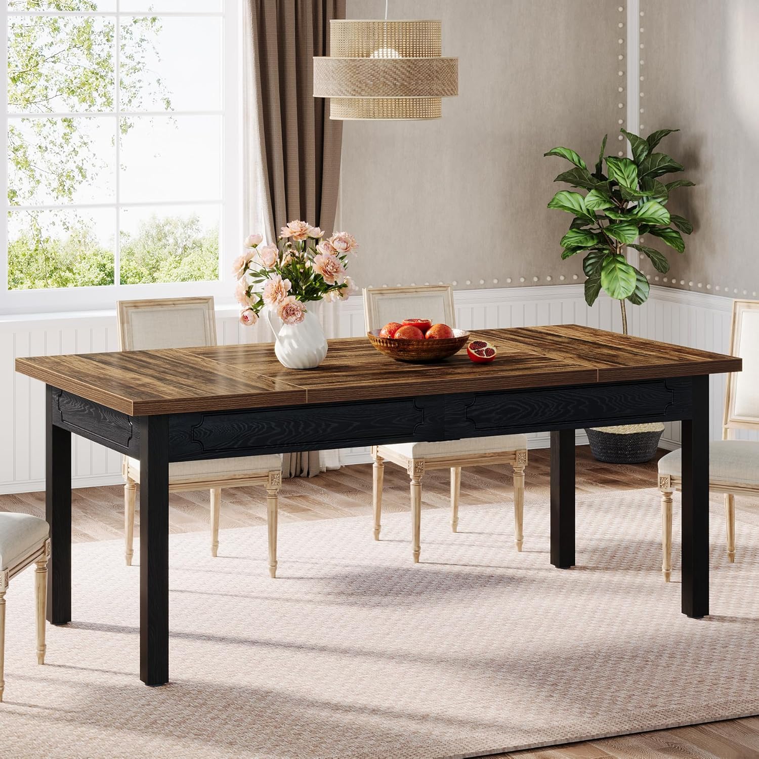Tribesigns Mesa de comedor moderna, Mesa de comedor de madera industrial para 4-6 personas