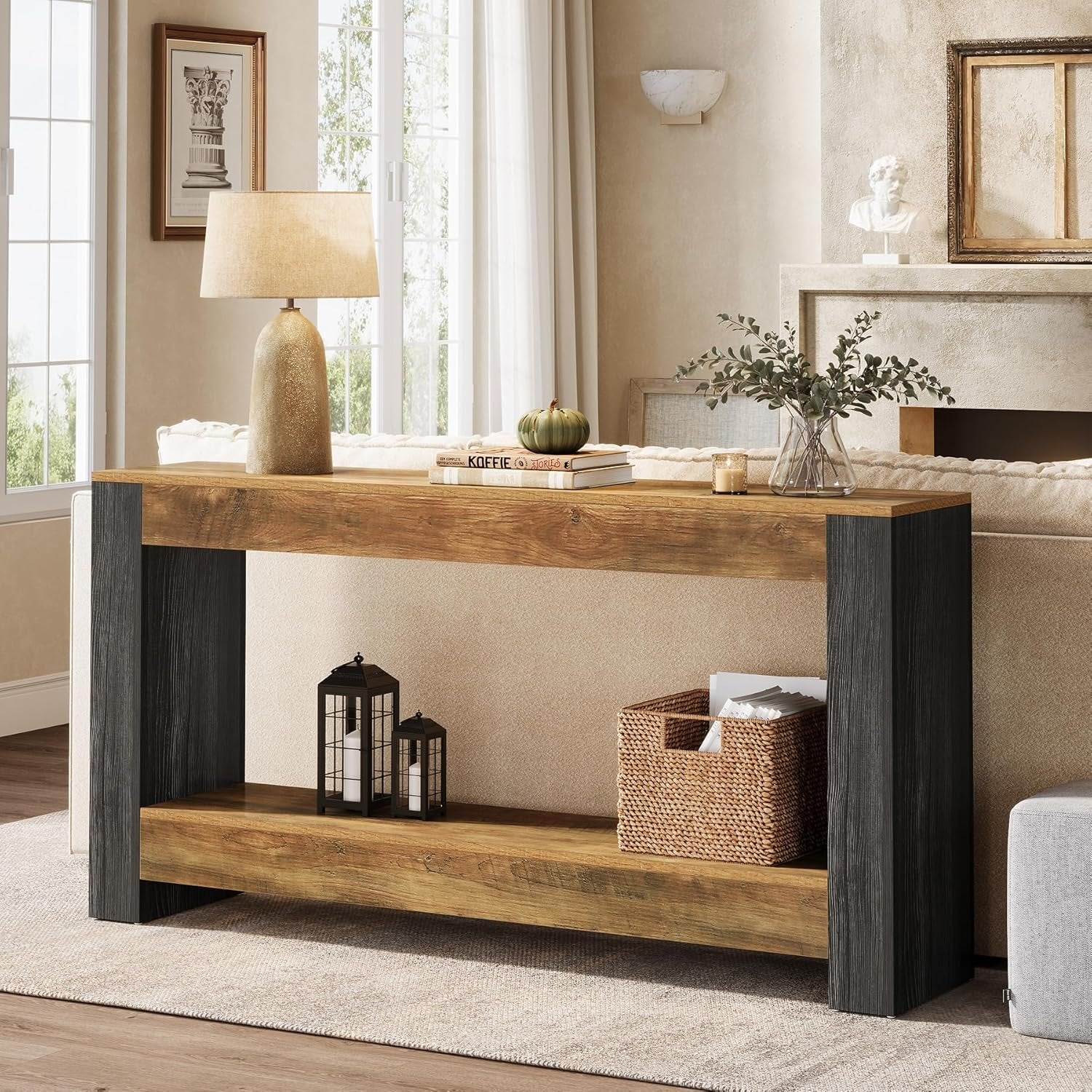 Tribesigns Mesa Consola de 160 cm de largo para entrada, Mesa de entrada de madera rústica para salón