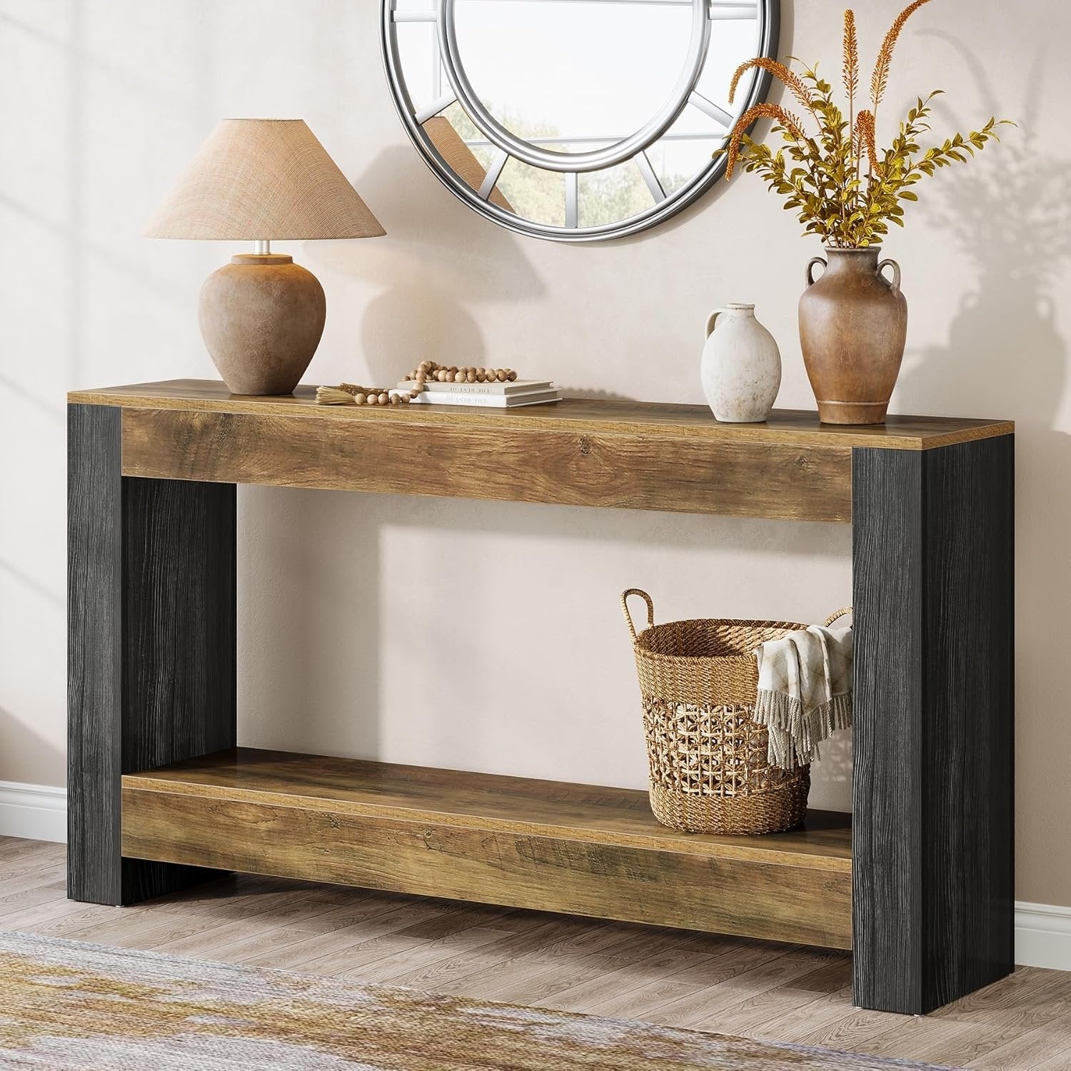 Tribesigns Mesa Consola de 160 cm de largo para entrada, Mesa de entrada de madera rústica para salón