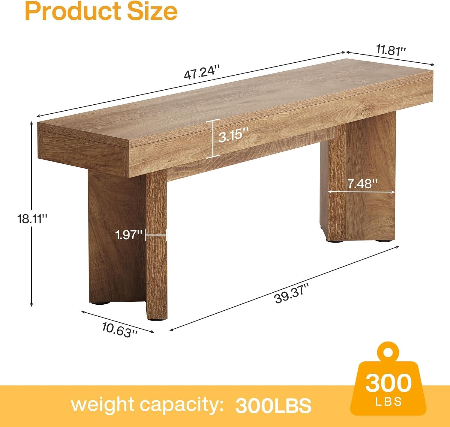 Tribesigns Banco de madera de 120 cm, Estilo rústico industrial, color marrón, banco para zapatos de madera