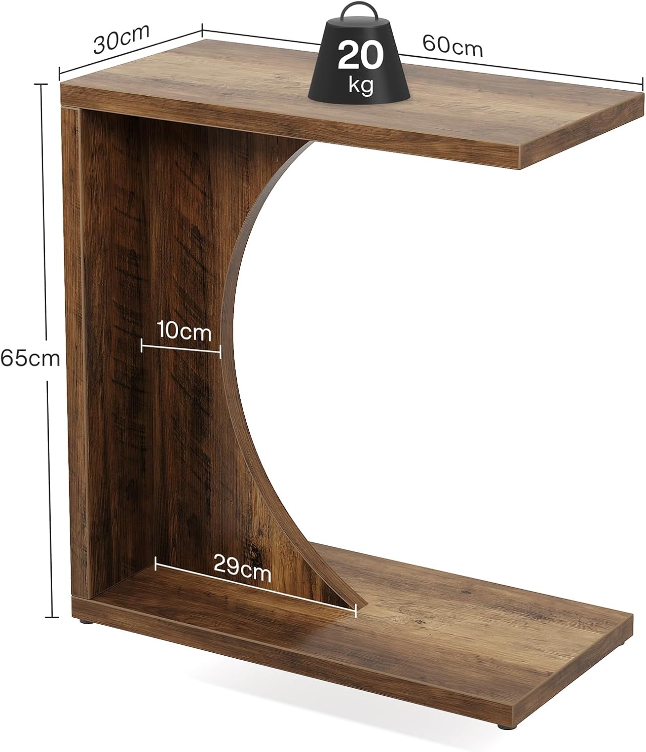 Tribesigns Mesa Auxiliar en Forma de C, Mesilla de Noche Rústica de Madera para Sofá