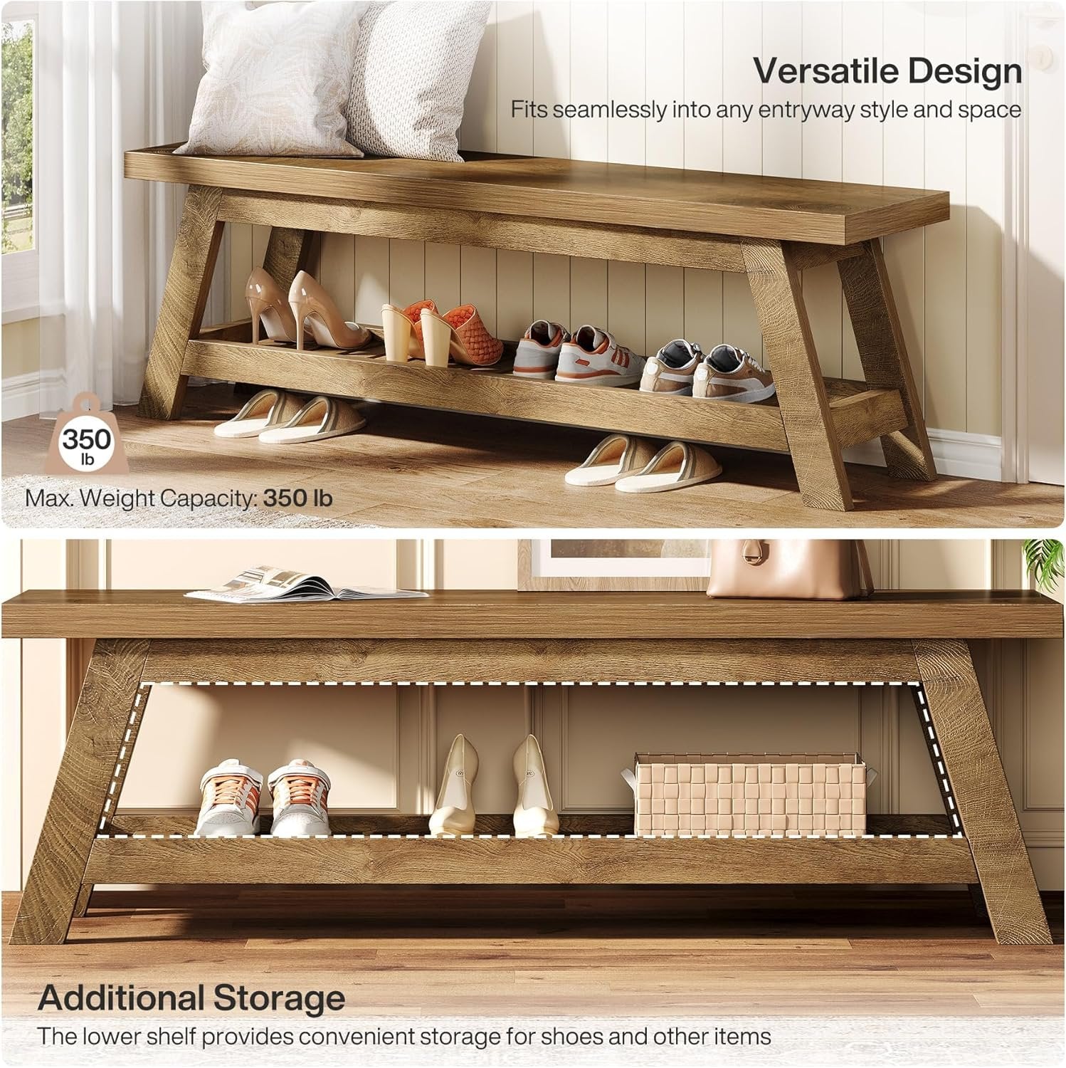 Tribesigns Banco de almacenamiento de 140 cm en madera de nogal claro para dormitorio