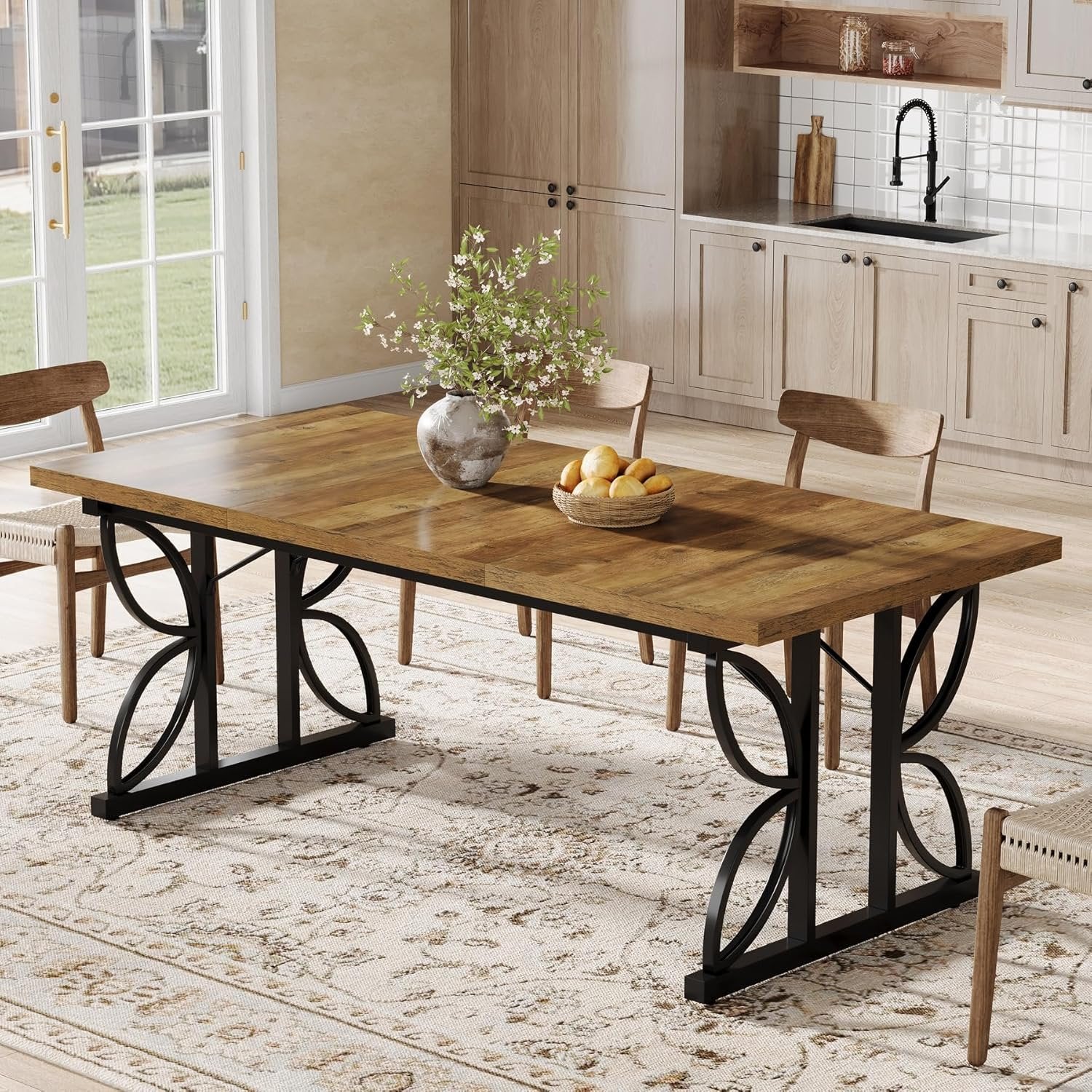 Tribesigns Mesa de comedor rectangular, Mesa de cocina industrial para 6-8 personas