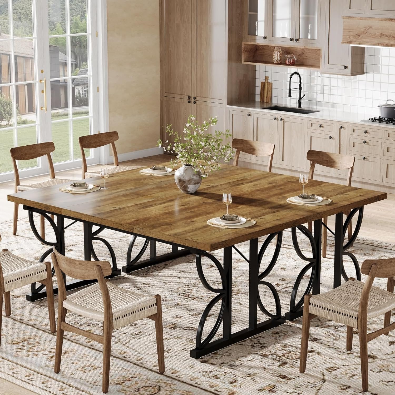 Tribesigns Mesa de comedor rectangular, Mesa de cocina industrial para 6-8 personas