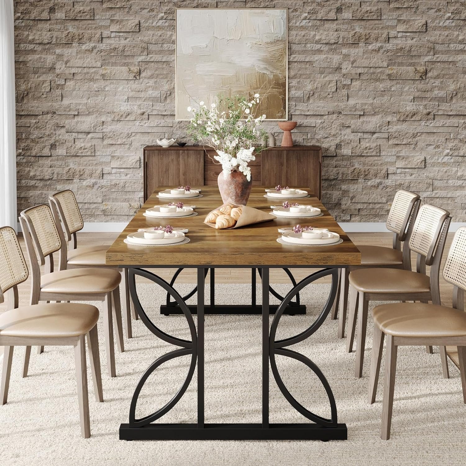 Tribesigns Mesa de comedor rectangular, Mesa de cocina industrial para 6-8 personas