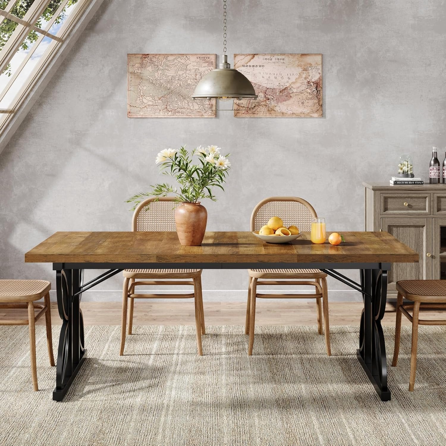 Tribesigns Mesa de comedor rectangular, Mesa de cocina industrial para 6-8 personas
