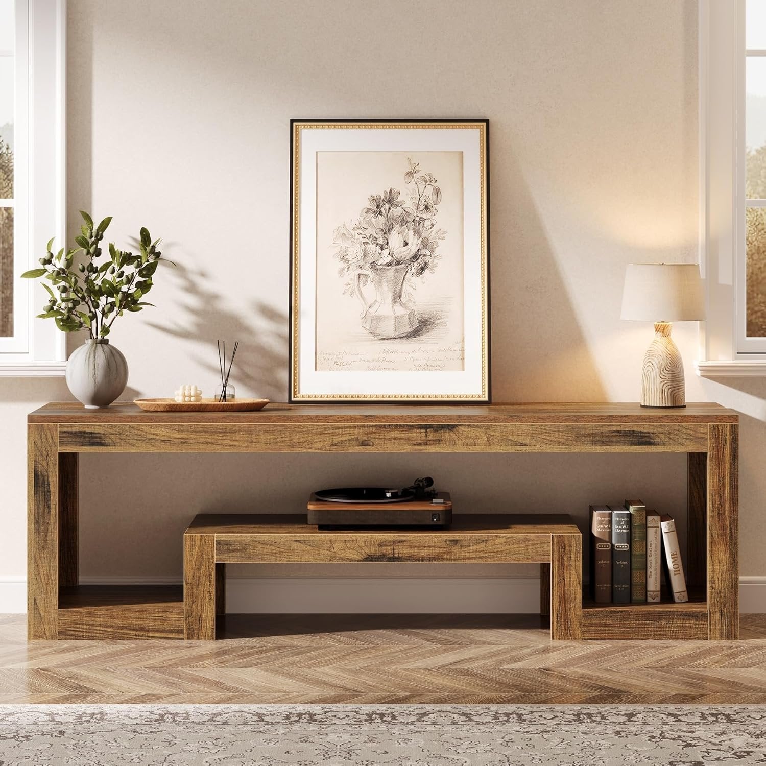 Tribesigns Soporte para TV de 63 pulgadas para televisores de 55/60/65 pulgadas, Centro de entretenimiento estilo granja