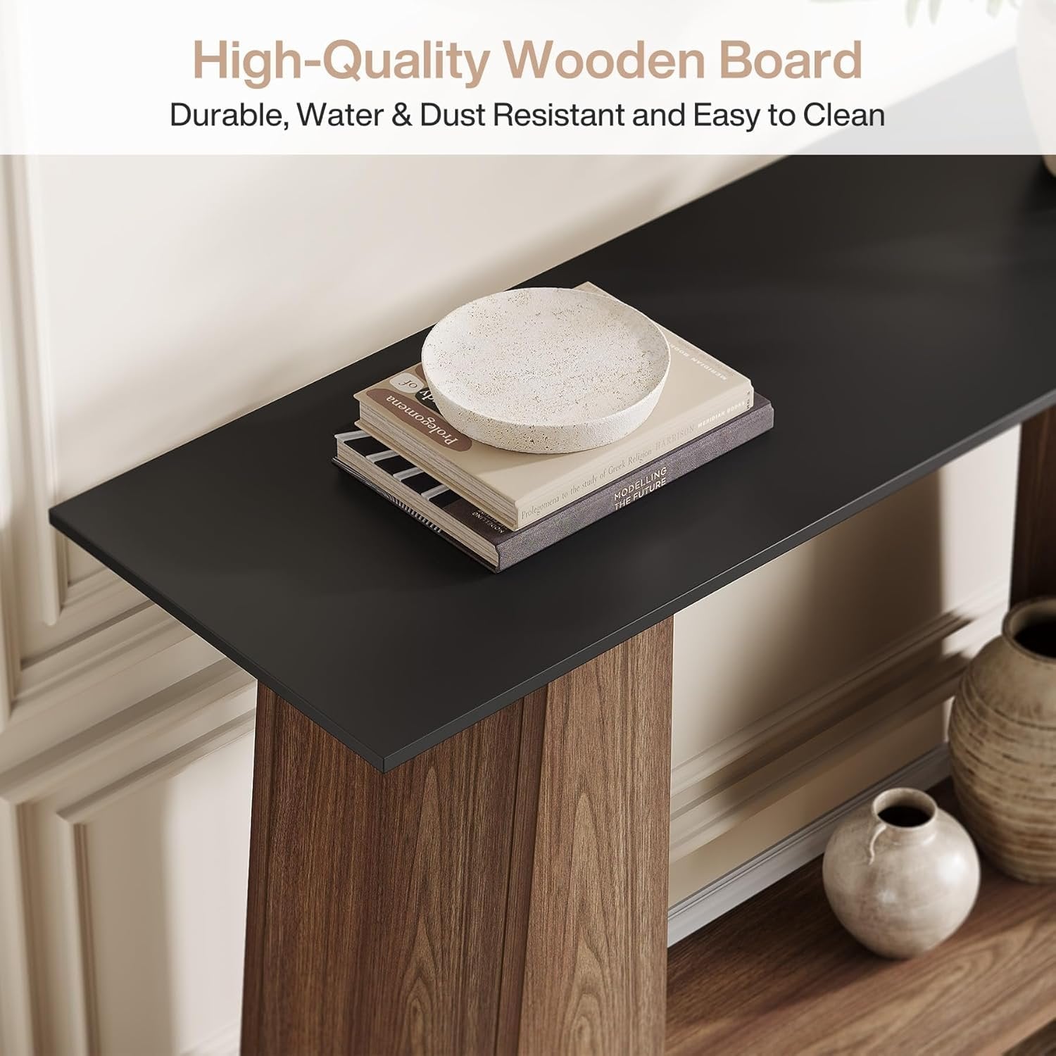 Tribesigns Consola de 120 cm, Mesa de recibidor moderna de dos niveles de mediados de siglo en negro y nogal