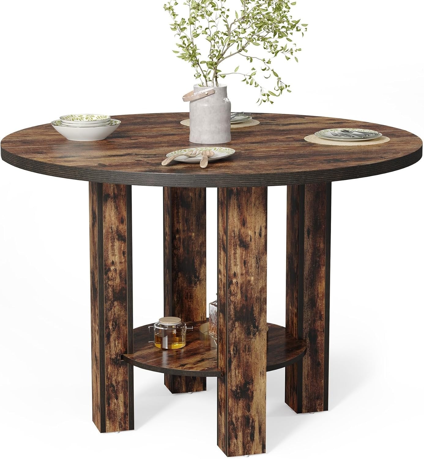 Tribesigns Mesa de comedor redonda para 4 personas, 100 x 75 cm, Mesa de cocina de madera