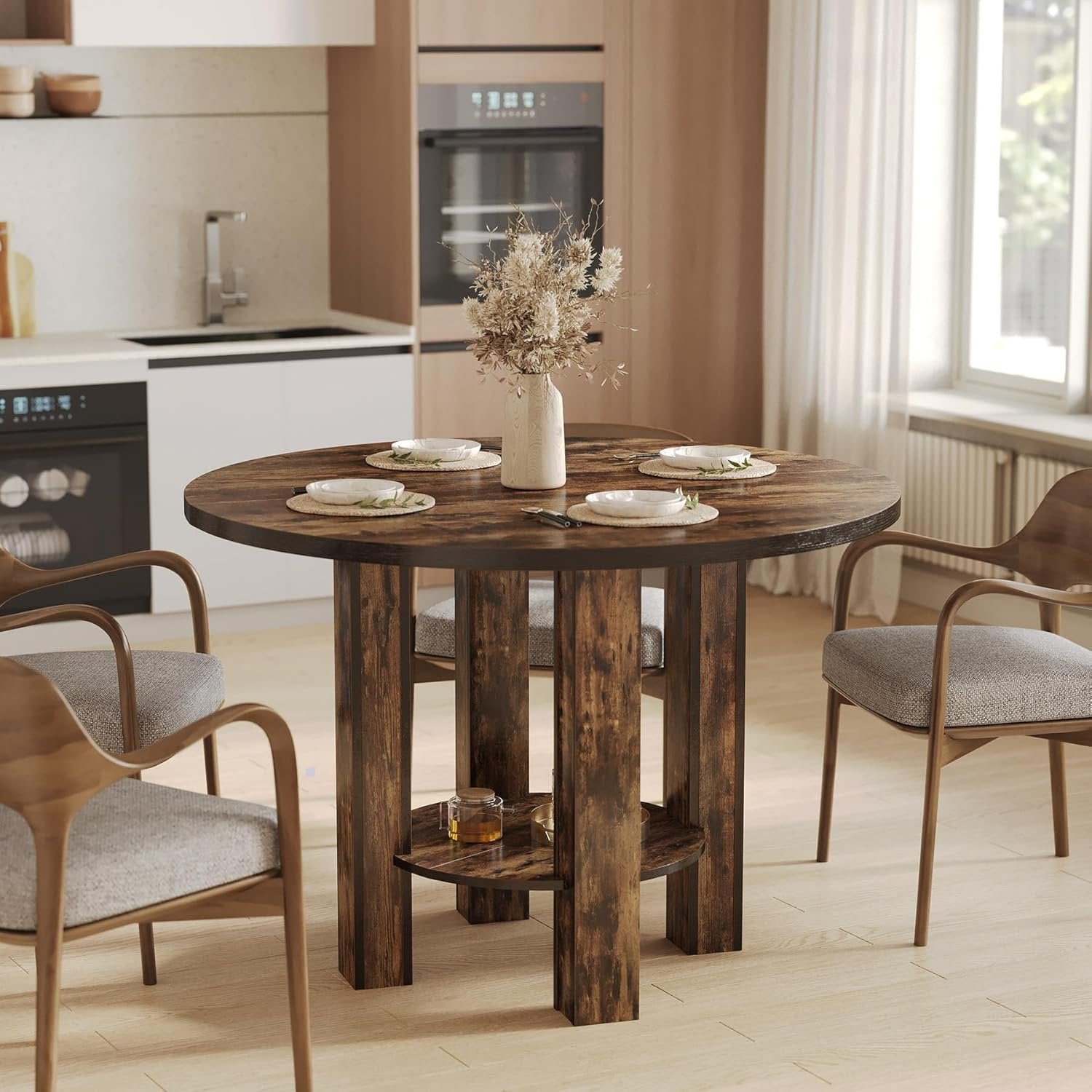 Tribesigns Mesa de comedor redonda para 4 personas, 100 x 75 cm, Mesa de cocina de madera