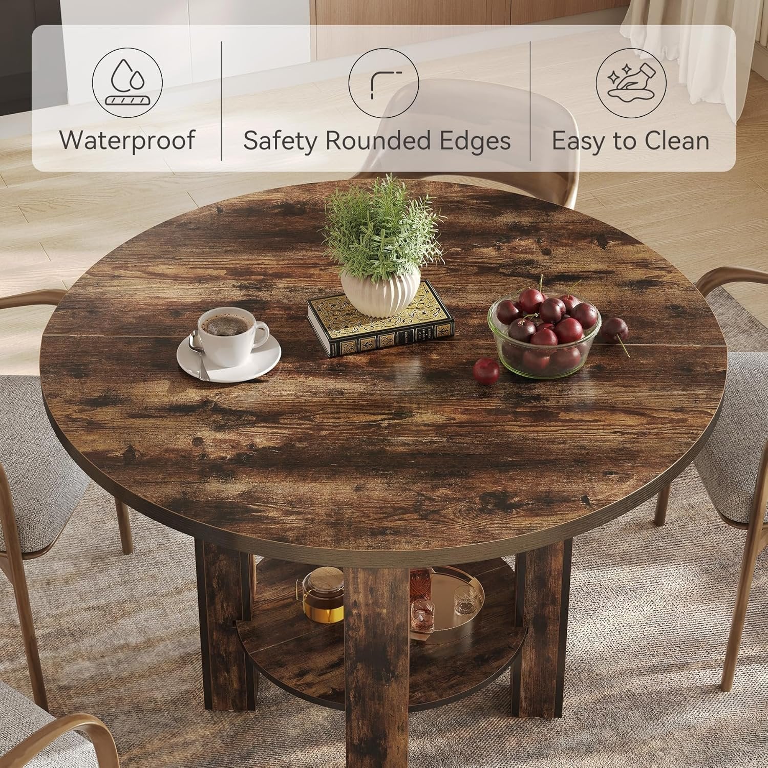 Tribesigns Mesa de comedor redonda para 4 personas, 100 x 75 cm, Mesa de cocina de madera