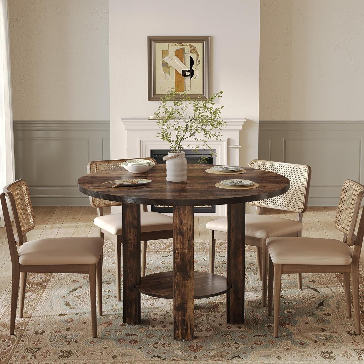 Tribesigns Mesa de comedor redonda para 4 personas, 100 x 75 cm, Mesa de cocina de madera