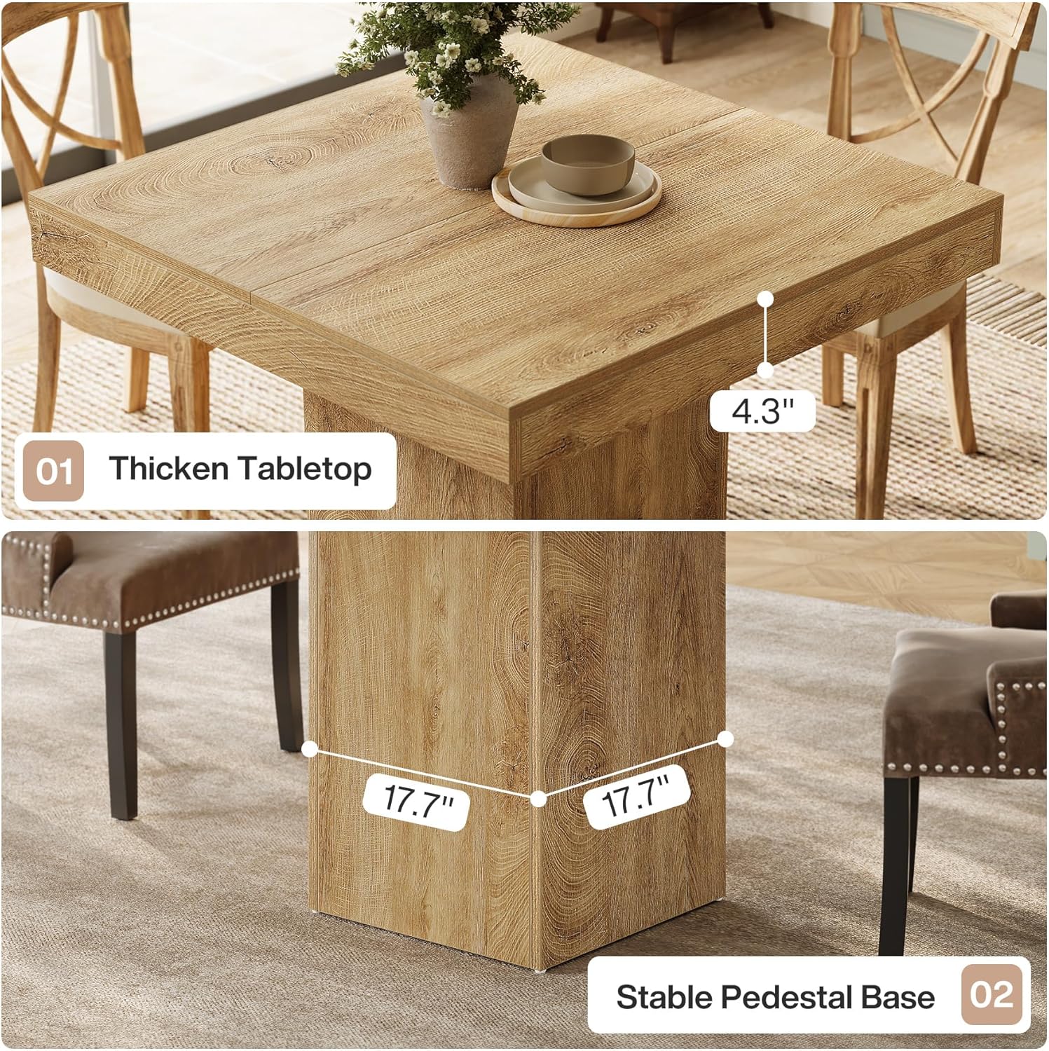Tribesigns Mesa Comedor de 100 cm, Mesa Cocina Cuadrada para 4 Personas para Comedor