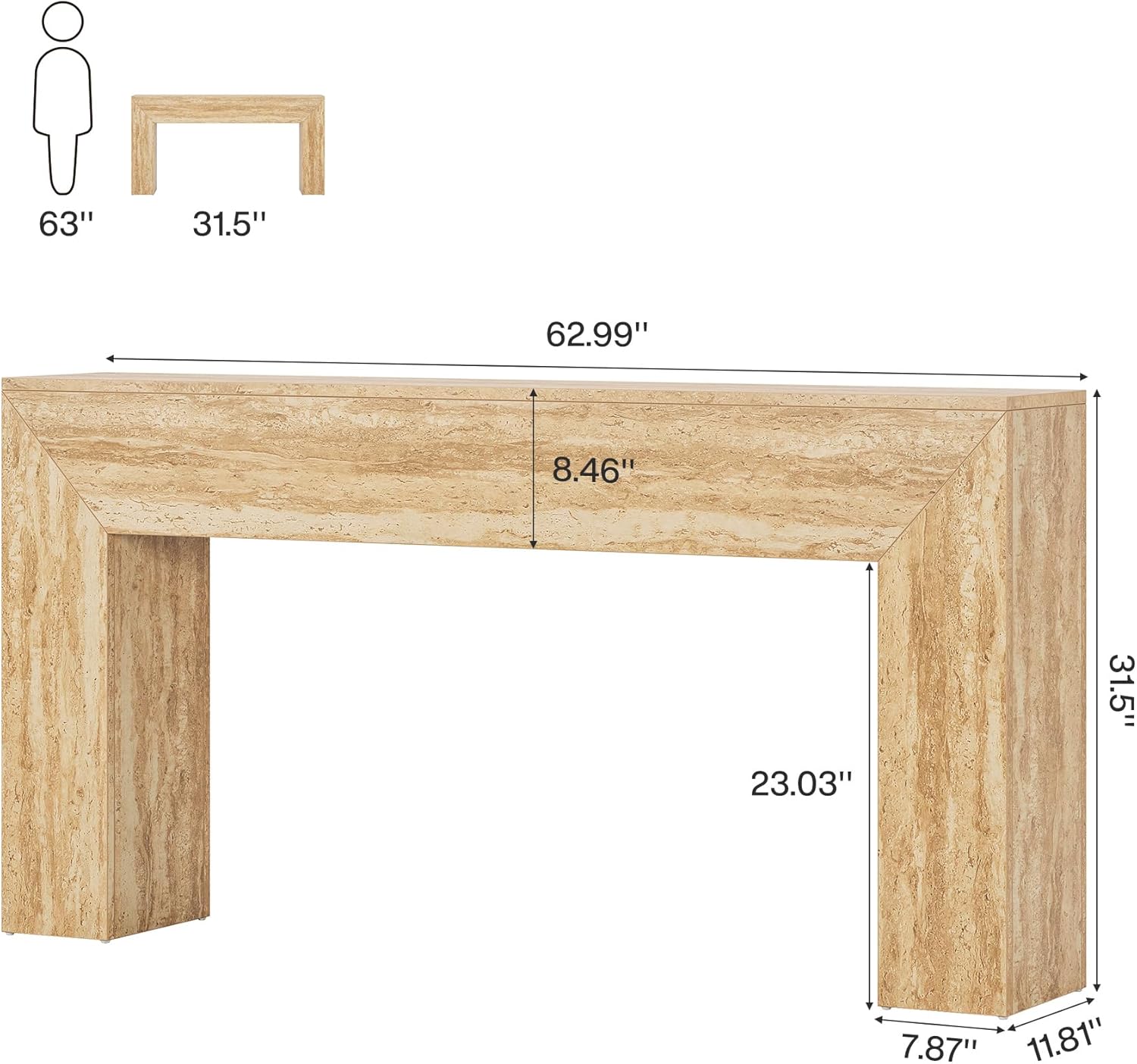 Tribesigns Mesa de centro de 160 cm con aspecto de travertino, Consola esbelta para recibidor y salón con estructura estable