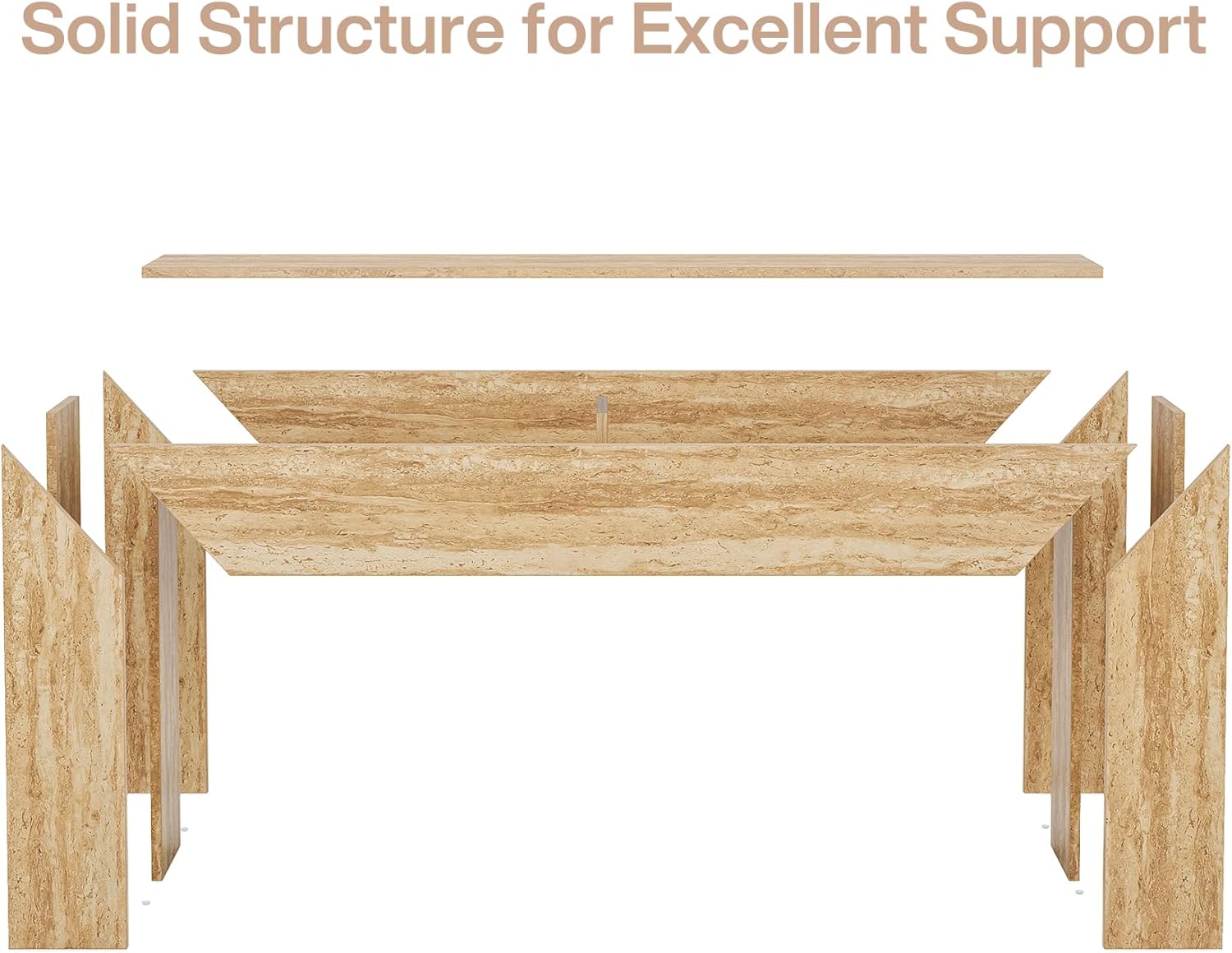Tribesigns Mesa de centro de 160 cm con aspecto de travertino, Consola esbelta para recibidor y salón con estructura estable