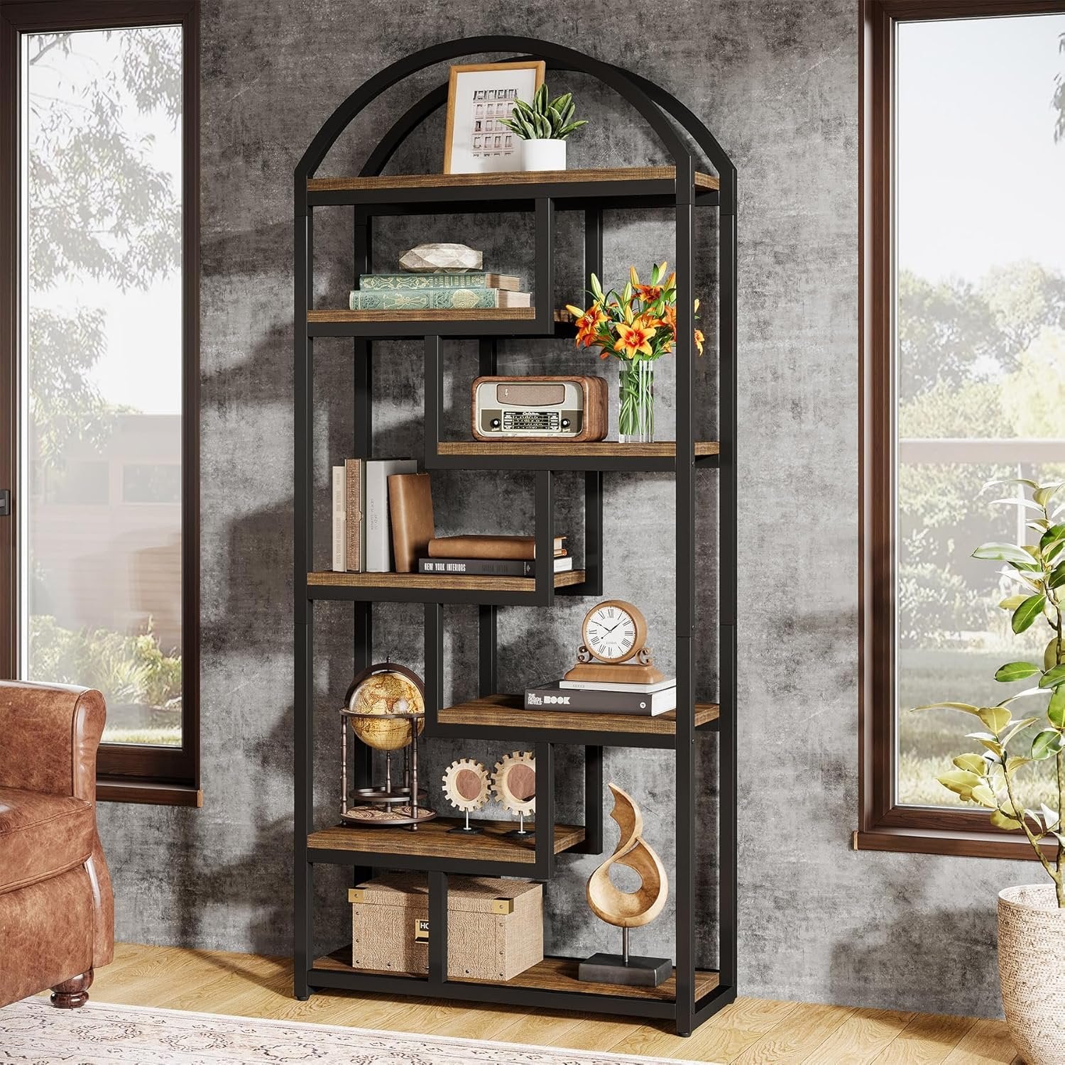 Tribesigns Librería de estilo industrial de 180 cm, Estantería independiente de 7 niveles con estructura de metal