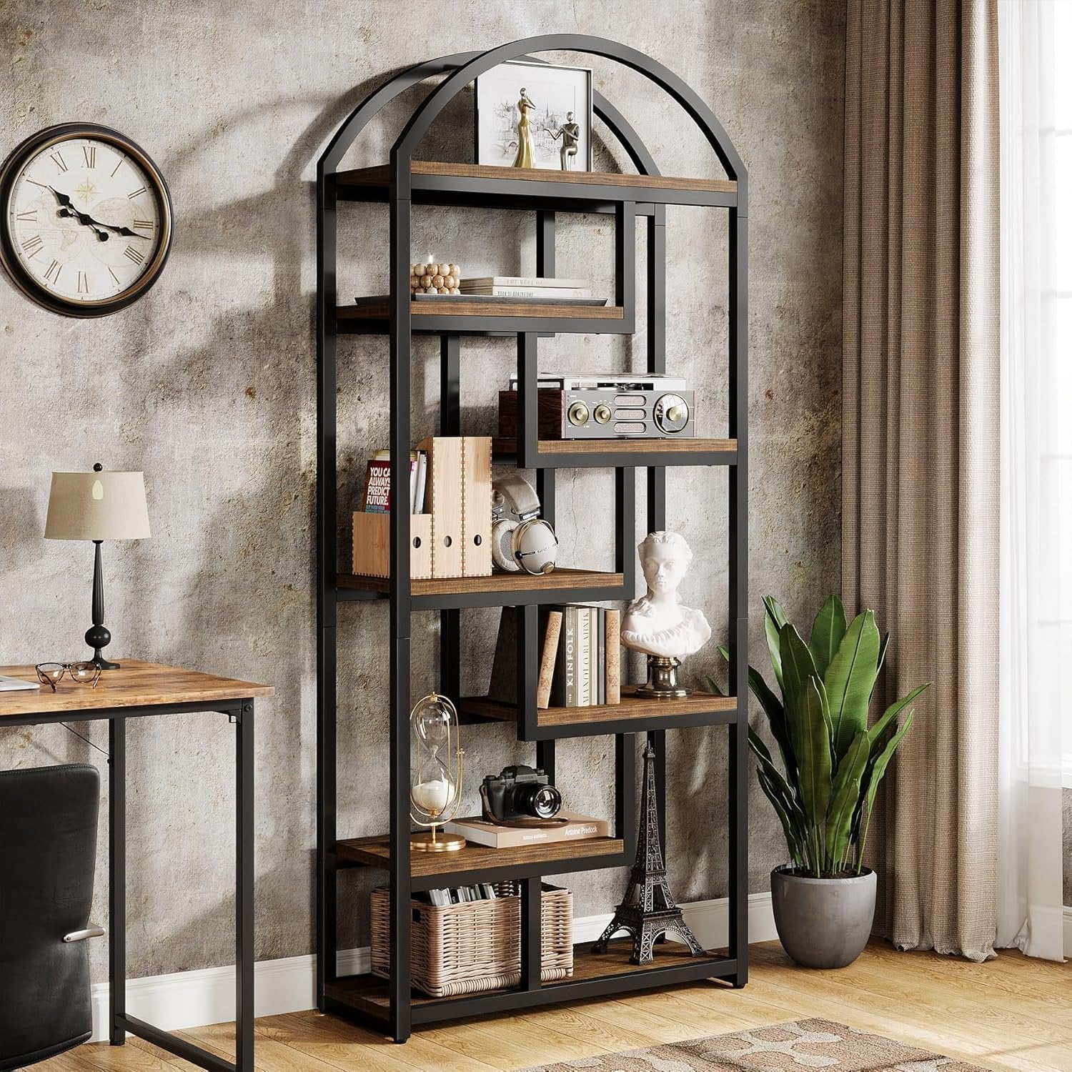 Tribesigns Librería de estilo industrial de 180 cm, Estantería independiente de 7 niveles con estructura de metal