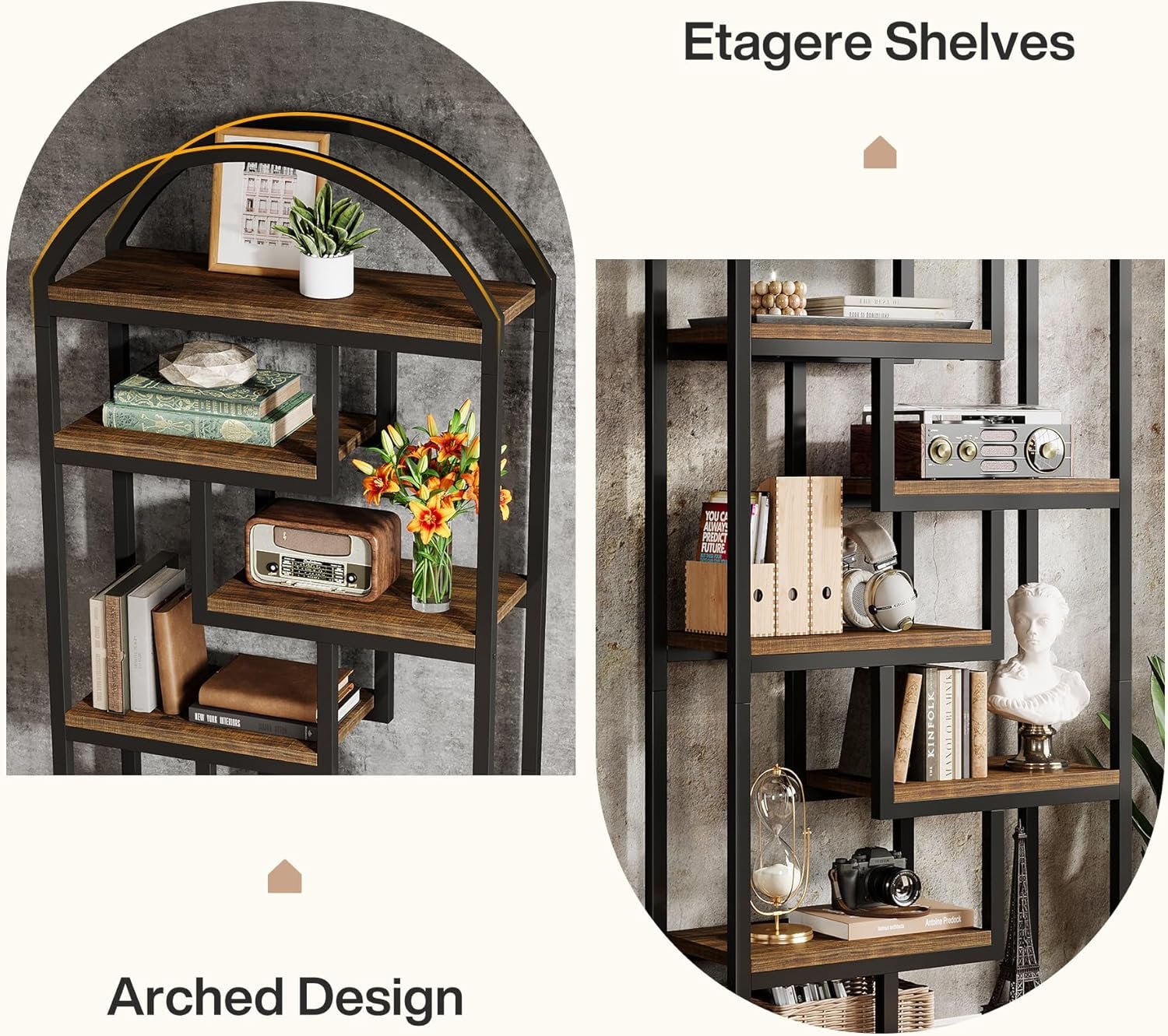 Tribesigns Librería de estilo industrial de 180 cm, Estantería independiente de 7 niveles con estructura de metal
