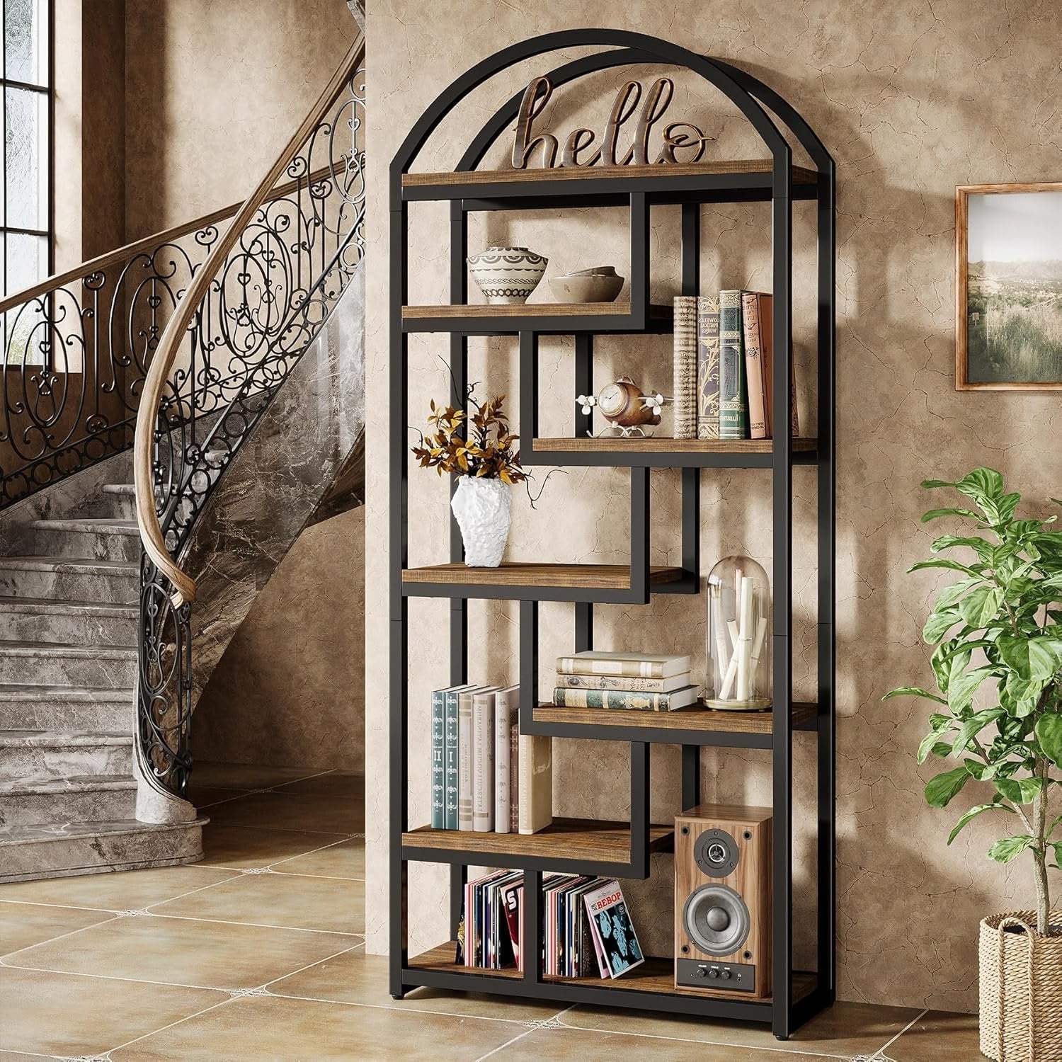Tribesigns Librería de estilo industrial de 180 cm, Estantería independiente de 7 niveles con estructura de metal