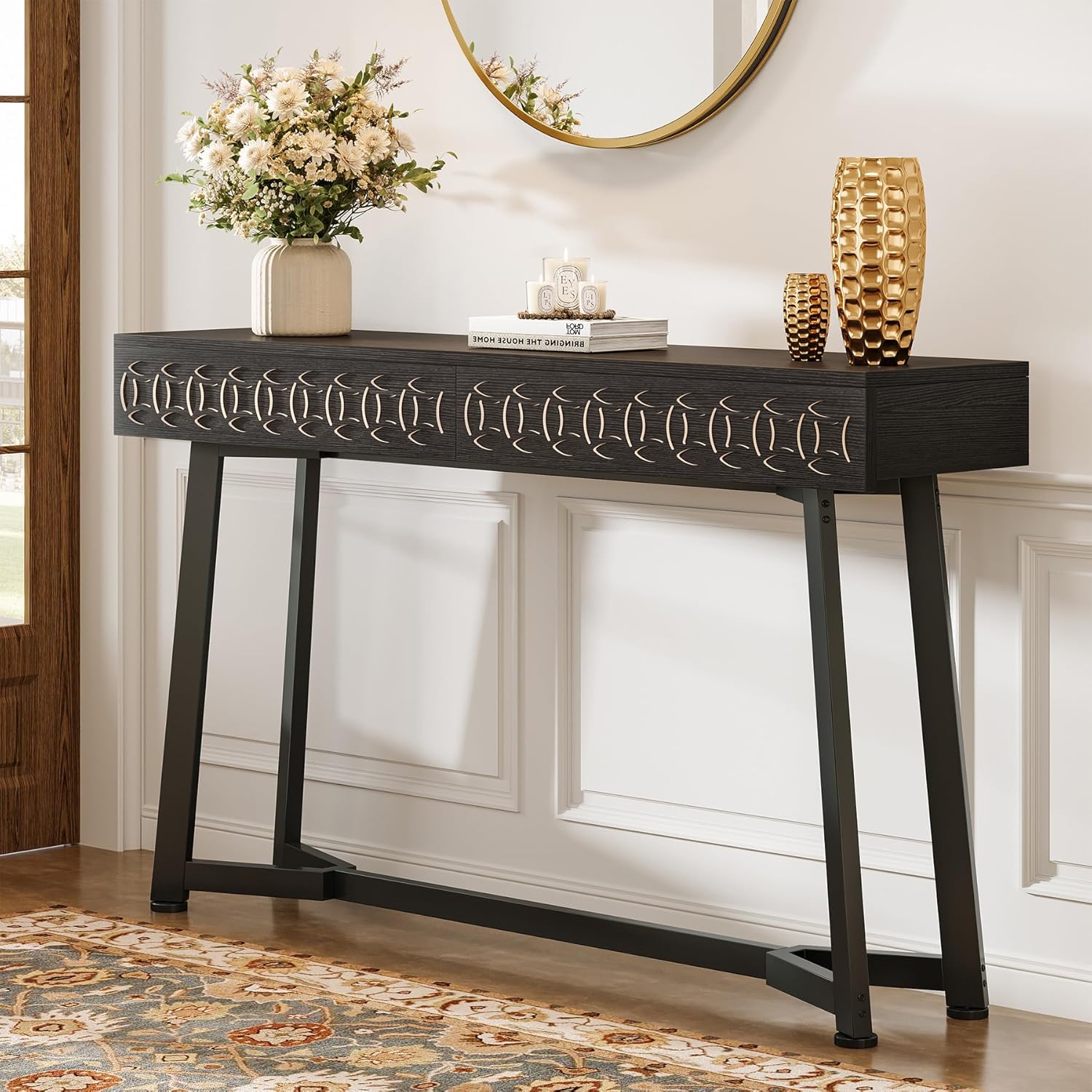 Tribesigns Moderna Mesa Consola de 140 cm, Mesa de sofá con 2 cajones Mesa de vestíbulo ara Entrada