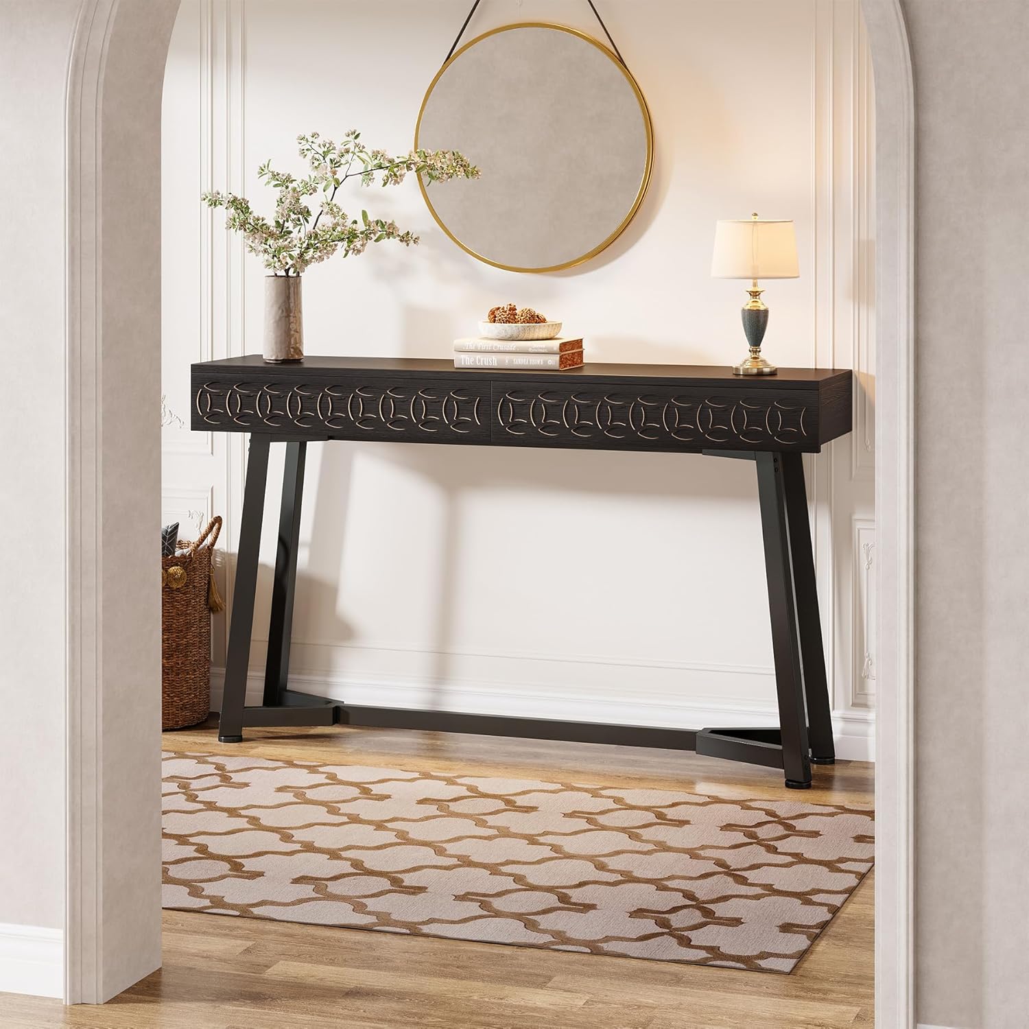 Tribesigns Moderna Mesa Consola de 140 cm, Mesa de sofá con 2 cajones Mesa de vestíbulo ara Entrada